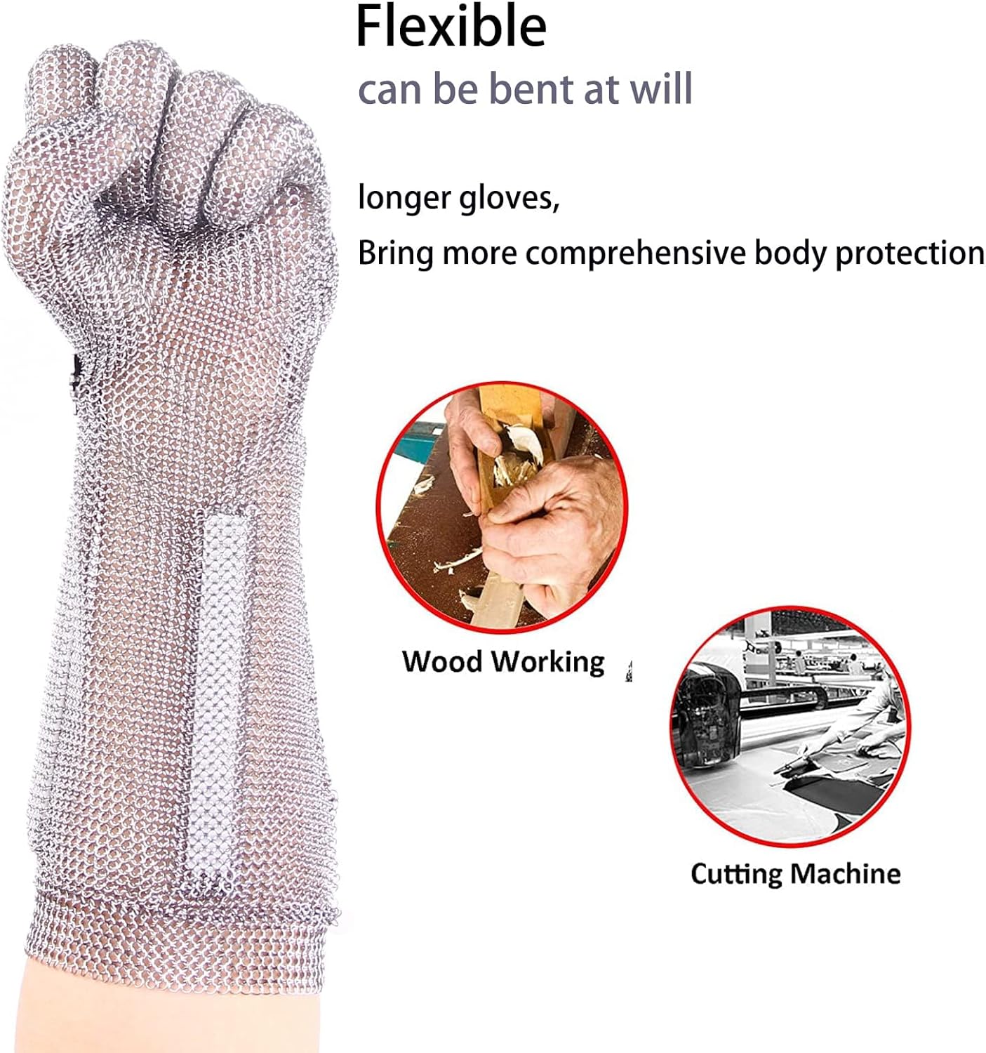 19cm Long Chainmail Glove for Butcher,Cut Resistant Gloves Food Grade,Stainless Steel Gloves
