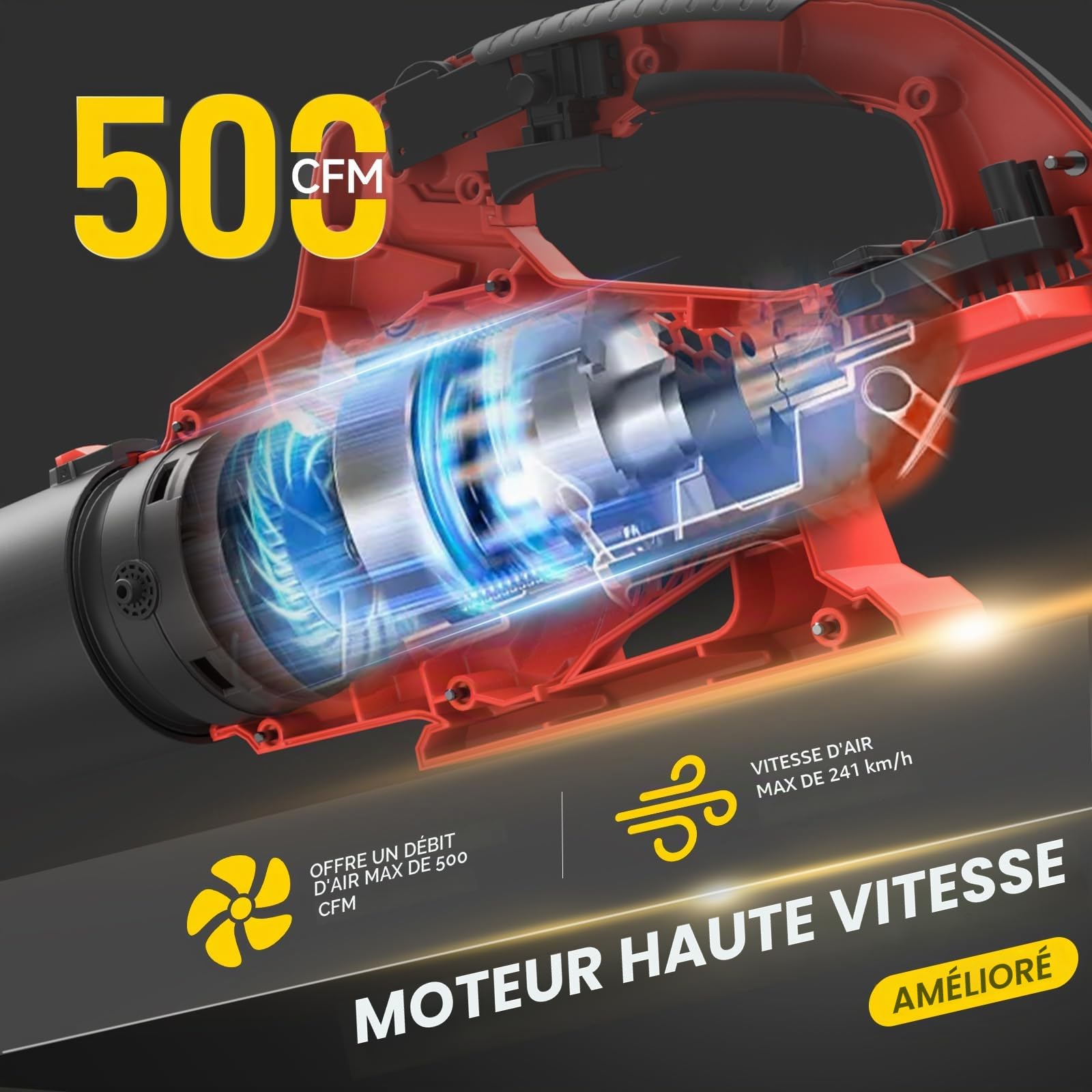 Souffleur de feuilles sans fil pour batterie Milwaukee M18 18 V, 500 CFM/150 MPH pour souffler les feuilles, la poussière, la neige, l'entretien des pelouses, le nettoyage de terrasse