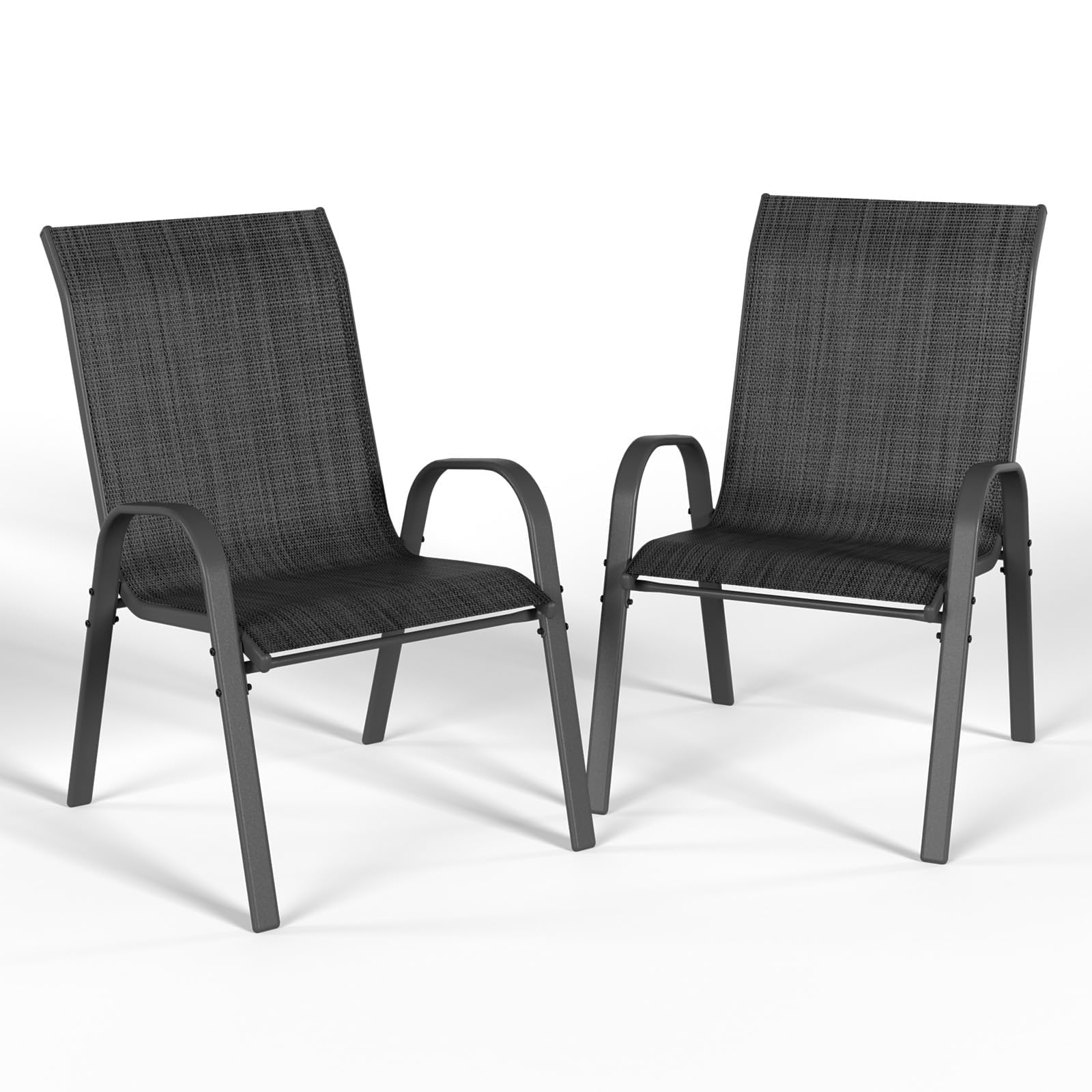 UDPATIO Stackable Garden Dining Chairs Set of 2, Outdoor Patio Chairs with High Back, Breathable Textilene Seat and Steel Frame for Garden, Balcony, Backyard, Black