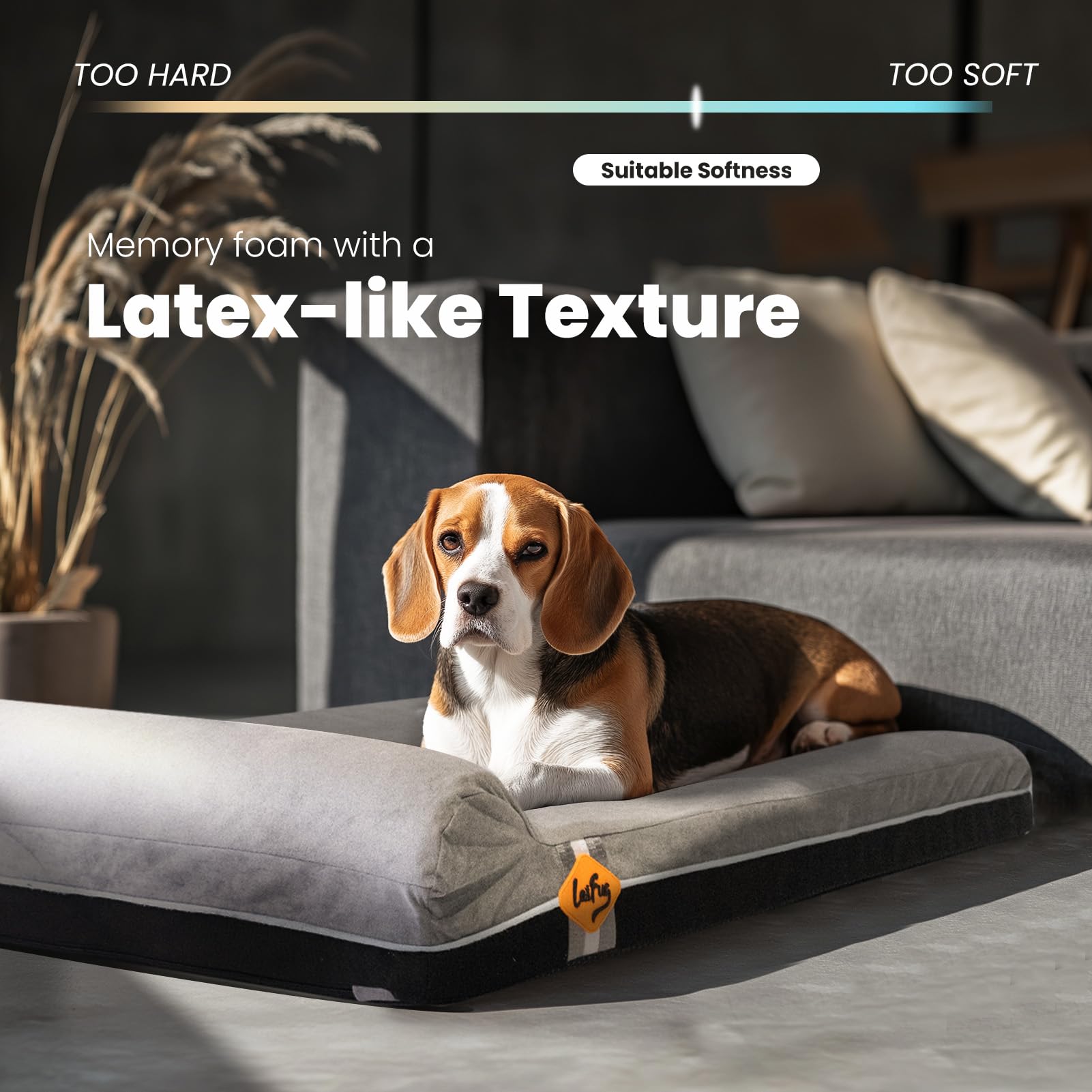 Laifug Cama ortopédica de Espuma viscoelástica Extragrande para Perro con Almohada y Forro Impermeable Duradero con Funda extraíble Lavable y diseño Inteligente (Grande (40 x 25 x 6 Pulgadas), Gris