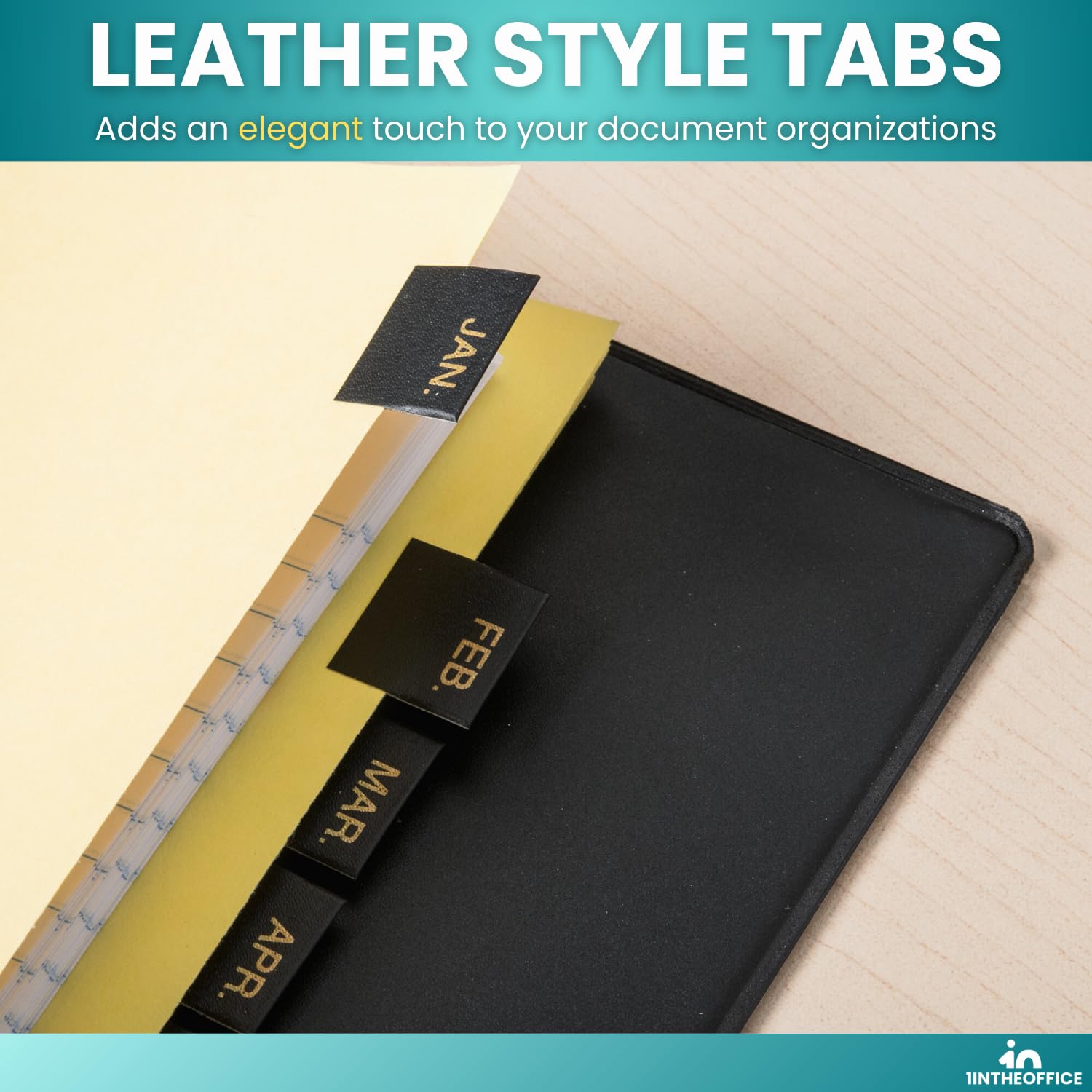 1InTheOffice Monthly Tab Dividers, Month Tabs for 3 Ring Binder, Monthly Leather Dividers, 12-Tab, Black, (4 Pack) - Image 4