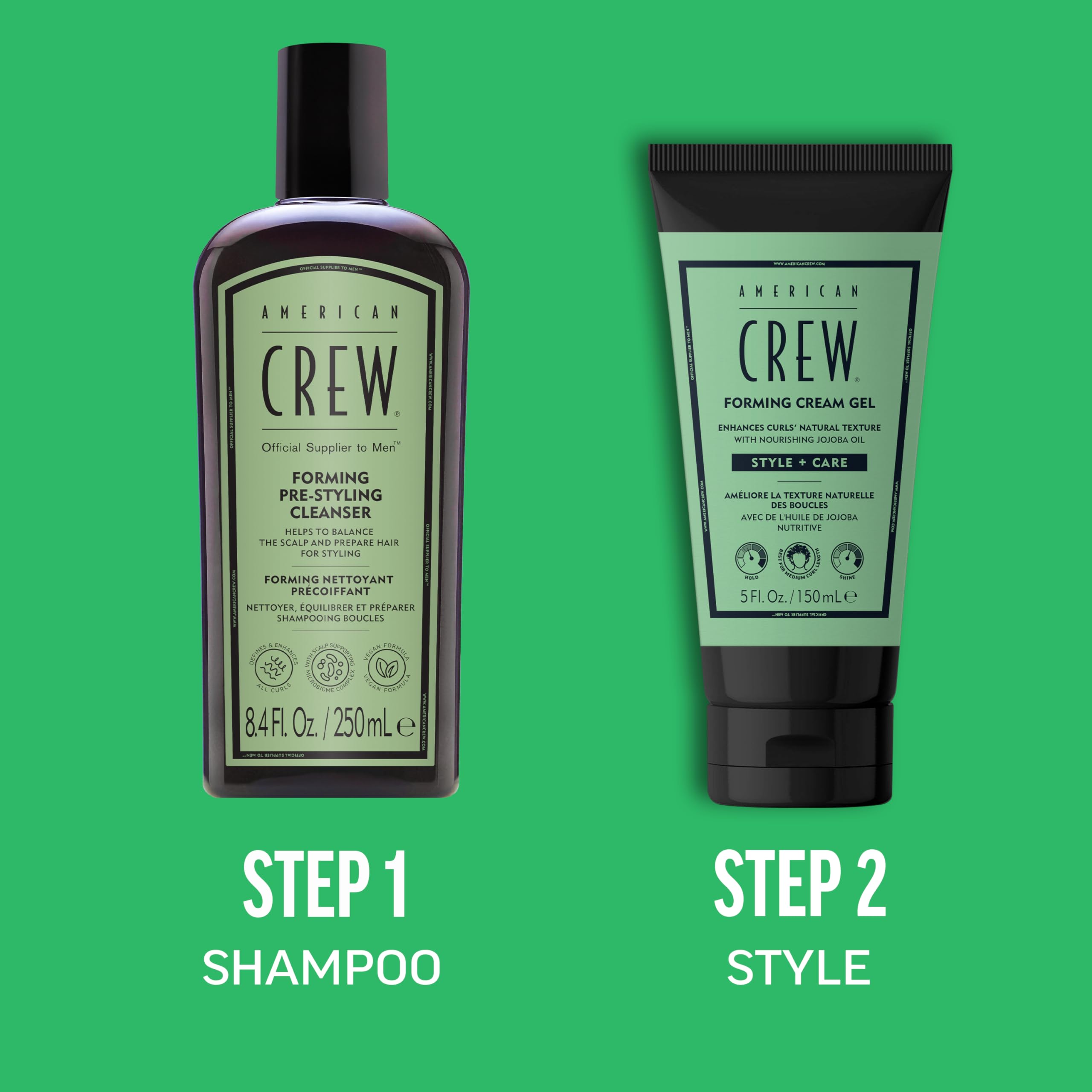 AMERICAN CREW Forming Cream Gel, Hybrid Curl Defining Hair Cream For Men, Medium Hold With Anti-frizz Protection, 5 fl oz