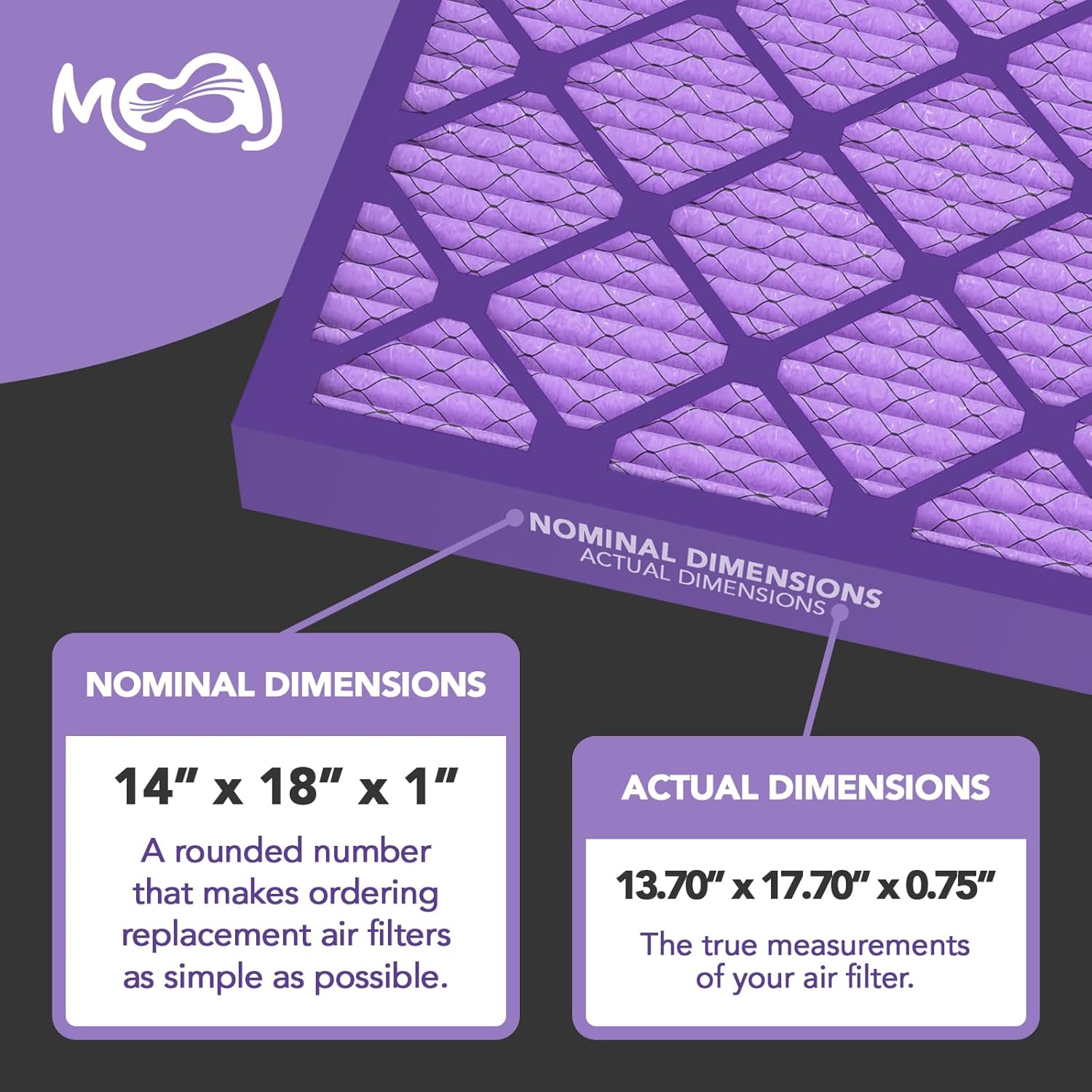 14x18x1 Air Filter (4-PACK) | MERV 8 | MOAJ Elite Dust Defense | BASED IN USA | Quality Pleated Replacement Air Filters for AC & Furnace Applications | Actual Dimensions: 13.70” x 17.70” x 0.75” 14x18x1 Purple