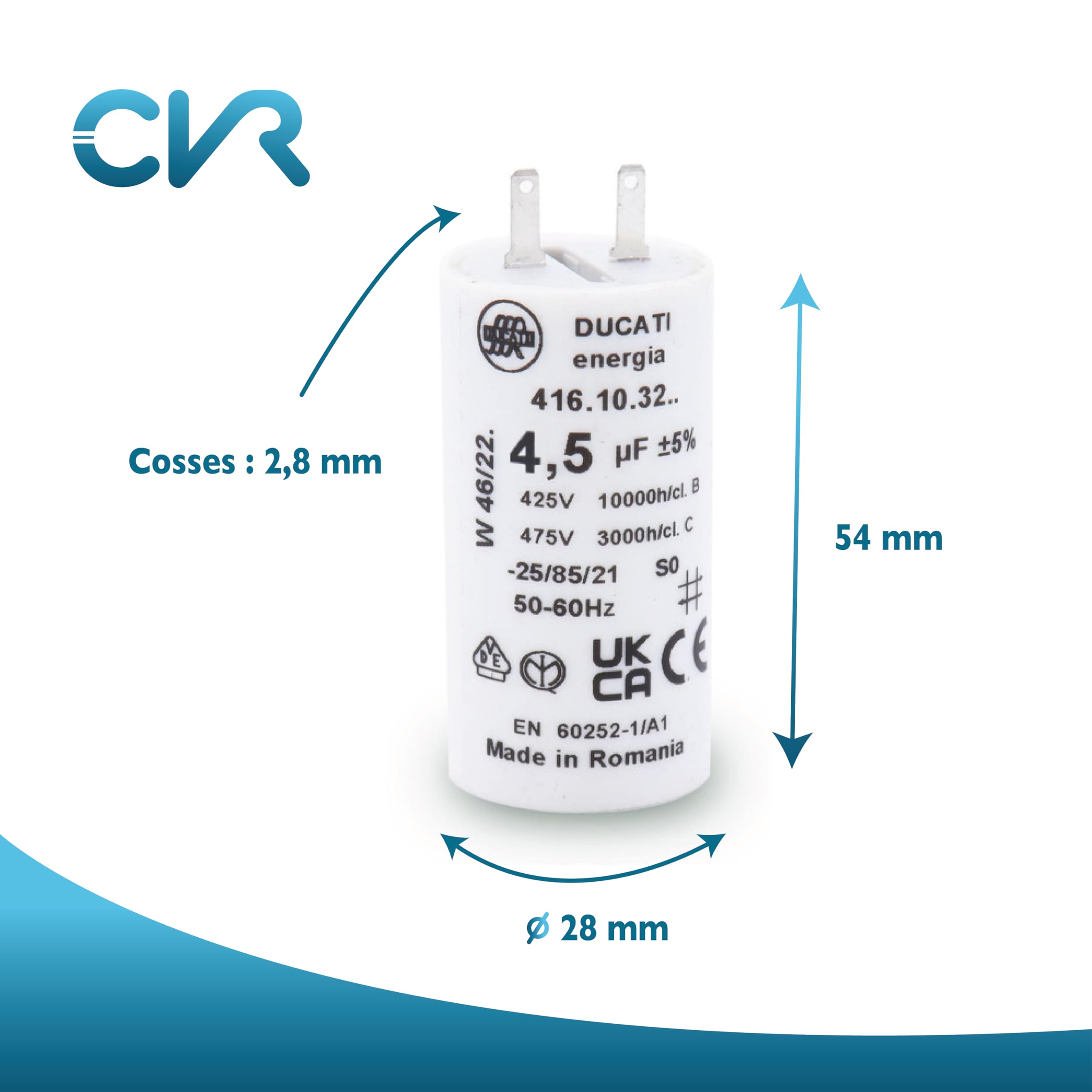 Condensatore 2.5 µF Per Tapparelle SOMFY - Terminale 2.8 Mm, Dimensioni 25x50 Mm