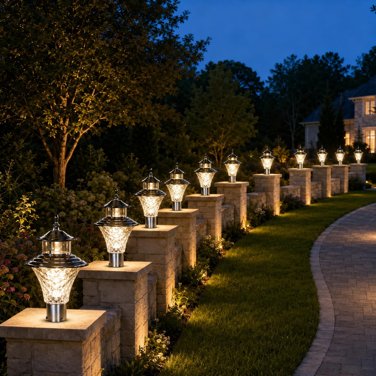 TRIPPING Outdoor Gate Lamp, Pipe-Fitted Decorative Pillar Light with Faceted Clear Shade and Premium Black Finish for Garden, Boundary Wall, Entrance and Pathway 11 × 8 Inch, Pack of 11-image-30