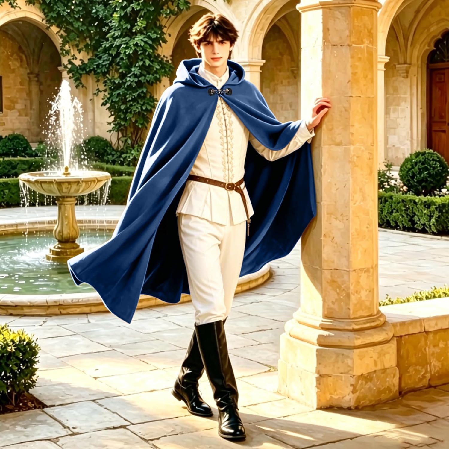 Men's Medieval Velvet Hooded Cloak,Halloween Costume Cloak,Renaissance Cape Vintage Capelet