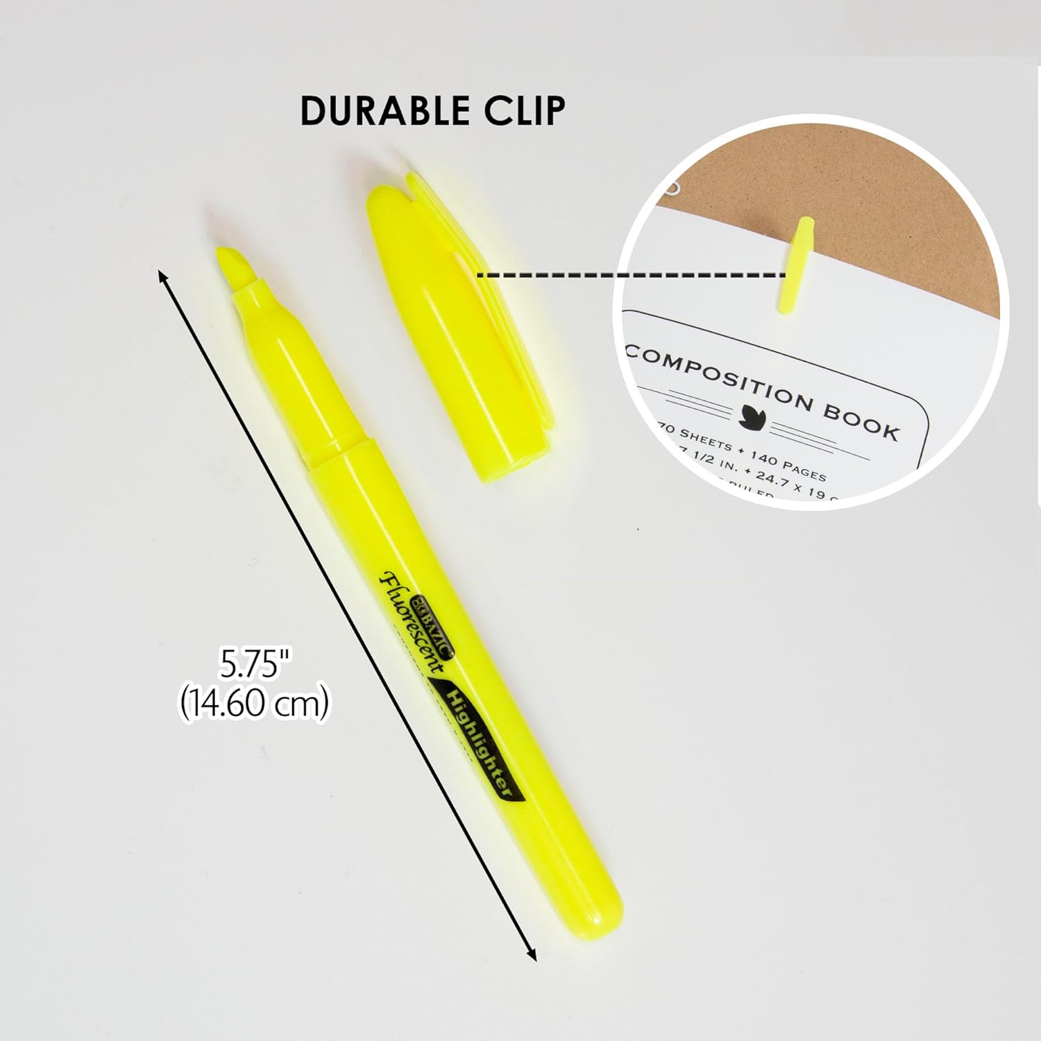 BAZIC PRODUCTS Yellow Highlighters, Chisel Tip, 5 Count, Fluorescent