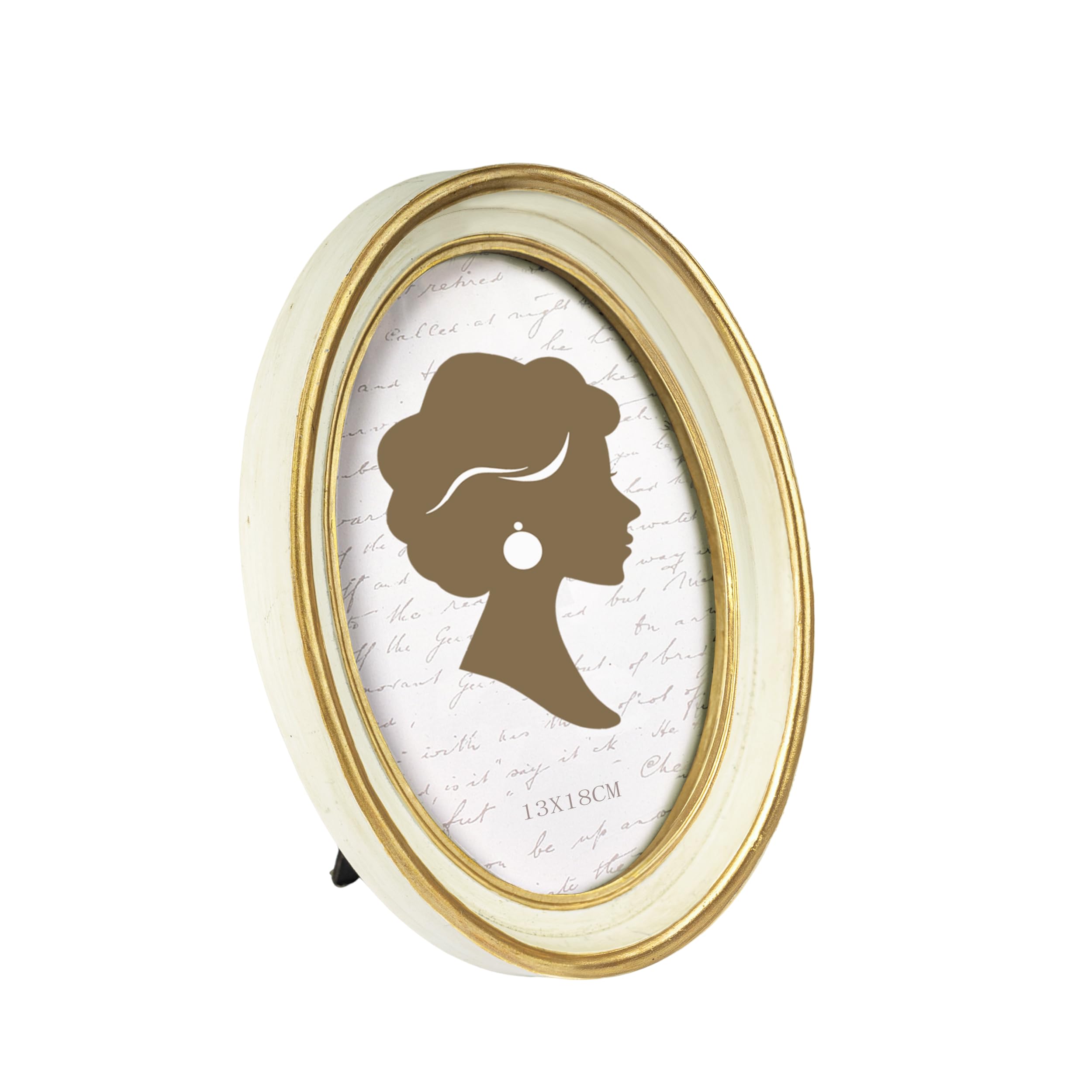 Tone Link. Vintage Oval Picture Frame 5x7 Inch, Luxury Antique Photo Frames with Glass Front, Tabletop Wall Hanging, Off-white and Gold