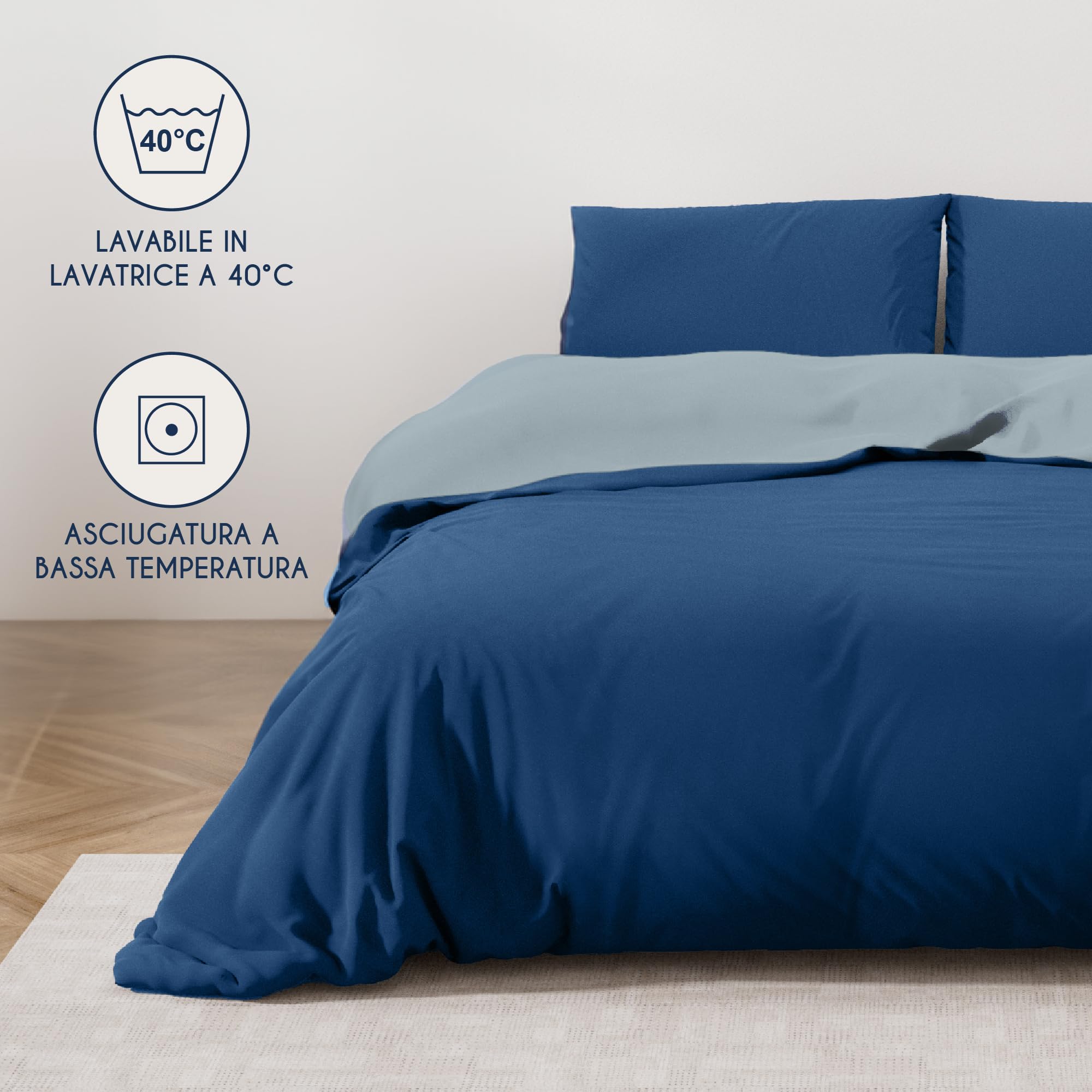 Dreamzie Copripiumino Matrimoniale 200x200 cm con 2 Federe 50x70 cm - Blu Scuro/Blu Grigio Set Copripiumino Matrimoniale 200x200
