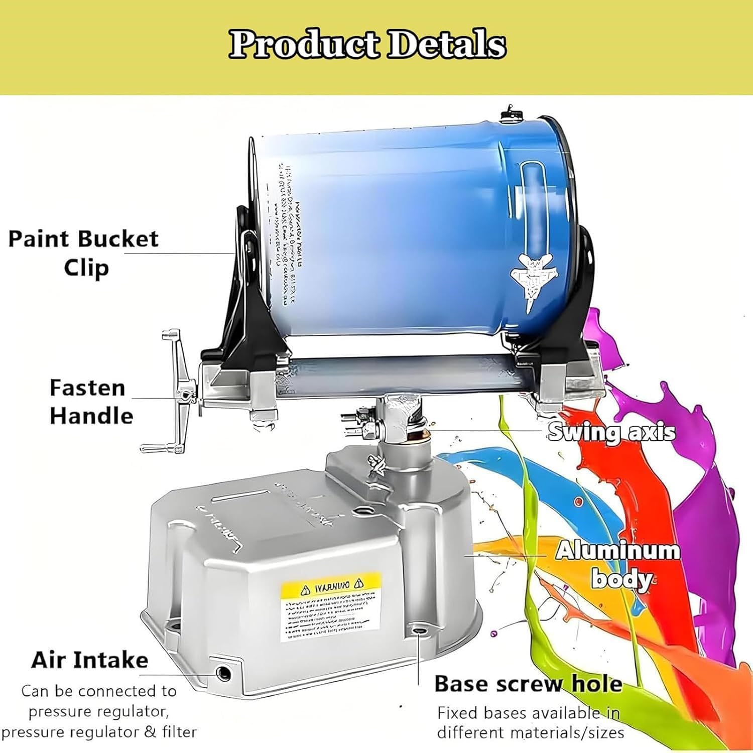 Pneumatic Oscillation Machine 5 L Paint Shaker Pneumatic, with 0.2-0.6 Mpa,1-5L Compressor Powered Air Operated Paint Mixing Device, 30° Oscillation Lab Shaker Machine