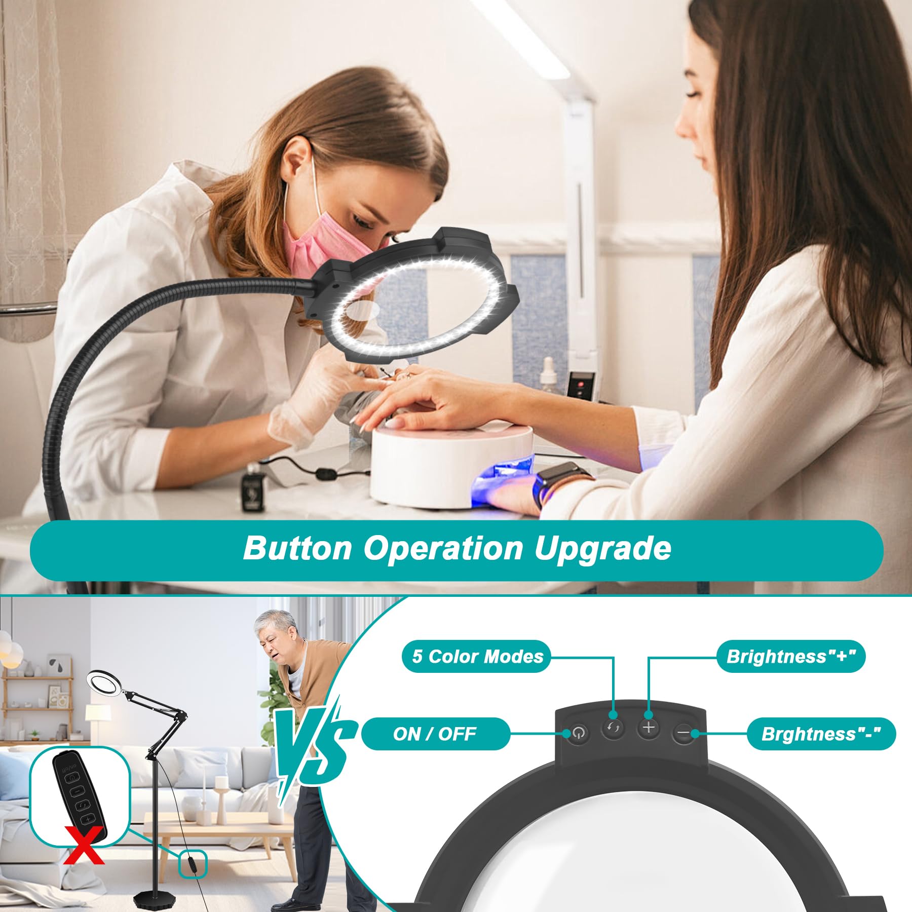 10 lupas 30X con iluminación y lámpara de pie, 54 LED regulable, 3 niveles, lupa de cuello de cisne 2 en 1 con iluminación para leer, coser, manualidades y trabajos de costura