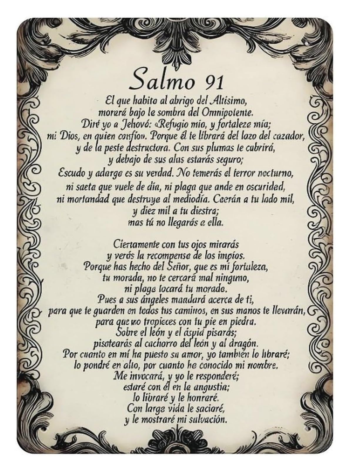 FNYUVNFAF Spanish Language Psalm 91 Metal Tin Sign Salmo 91 Inspirational Christian Verse Prayer Room Wall-Art Plaque 8 X 12 inch
