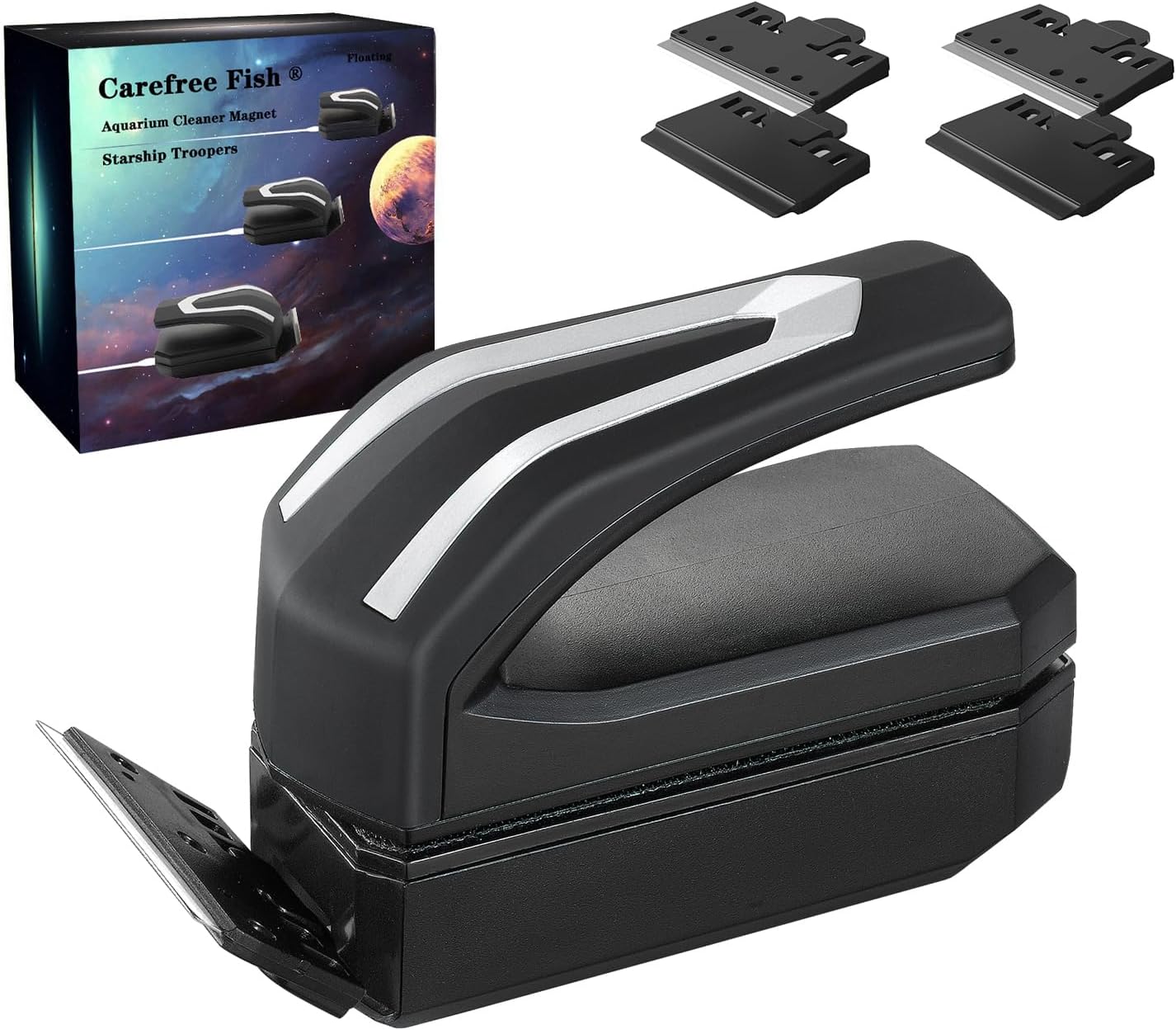 Carefree Fish Aquarium Super Powerful Magnetic Cleaner Glass Fish Tank Magnet Brush with 4 Algae Scrapers Floating L+(Plus)