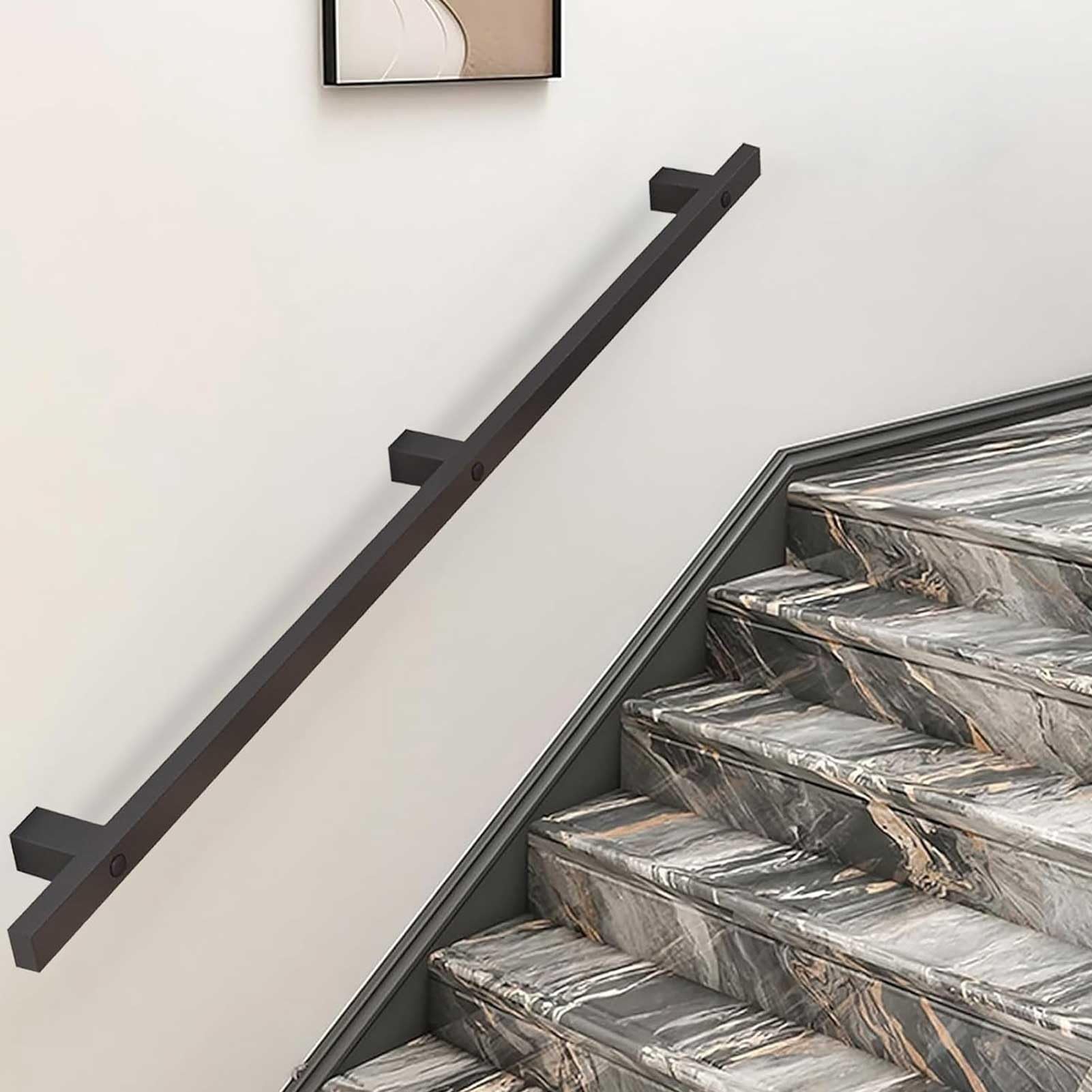 Industrielle Schmiedeeisen-Treppe, rutschfest, für Innen- und Außenbereich, Treppengeländer mit Wandhalterungen und Metallschrauben, 360 cm Sicherheitssystem