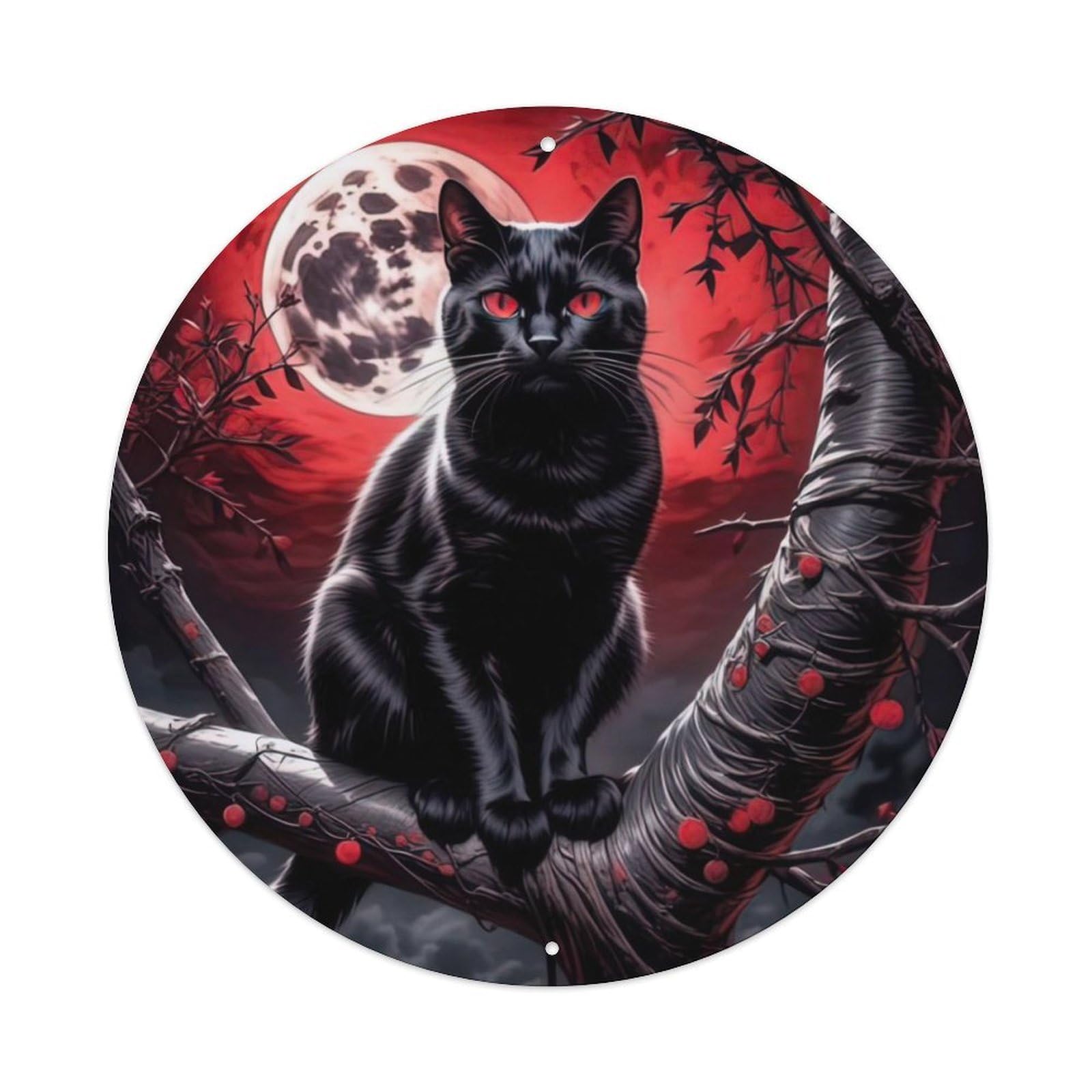 Animal Artwork Cat Under Full Moon Night Metal Tin Sign