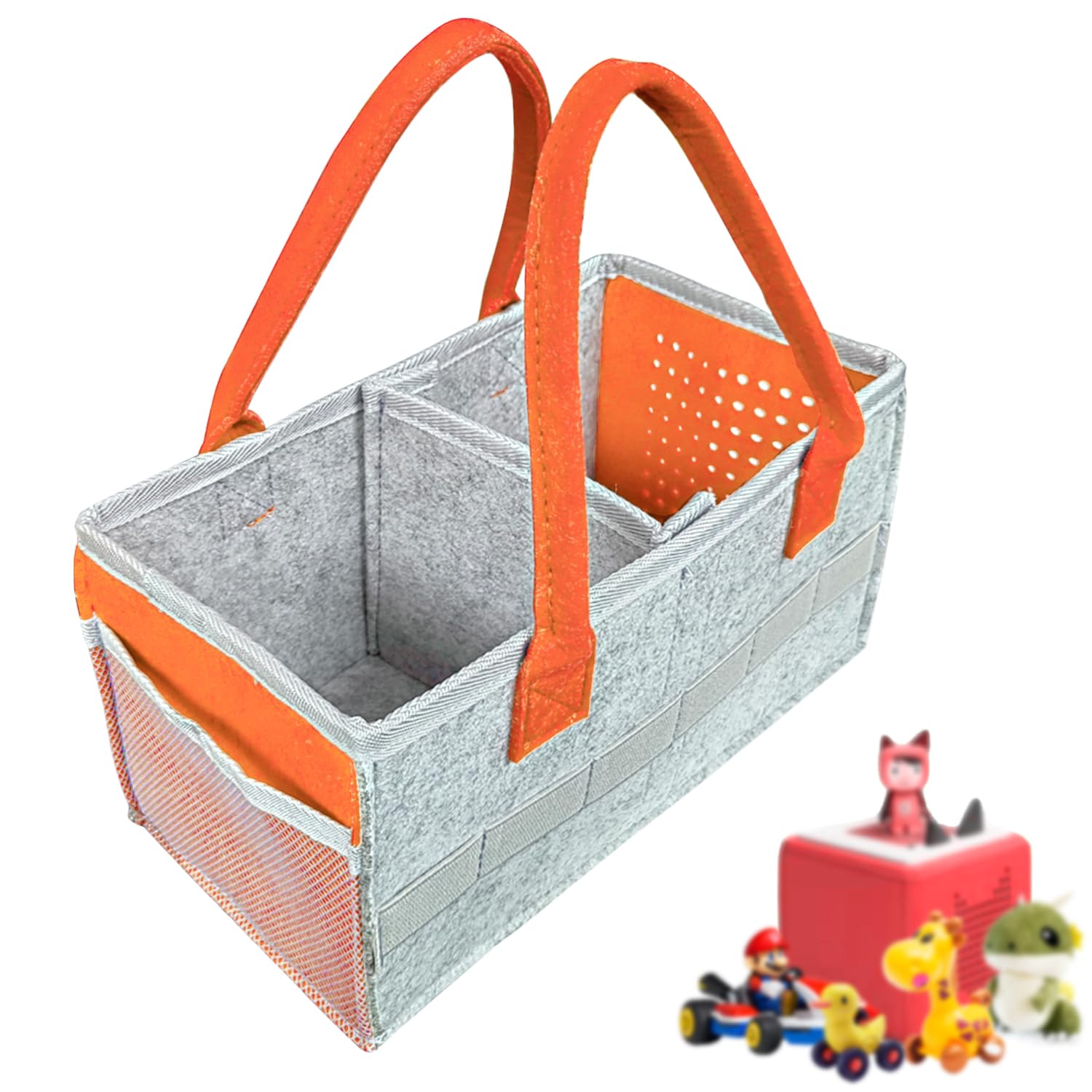 NECXON Carry Case Box Carry Case Box Storage Carrier with Handle & Side Net Pocket Carrying Bag for Starter Set Accessories Figures (Orange)