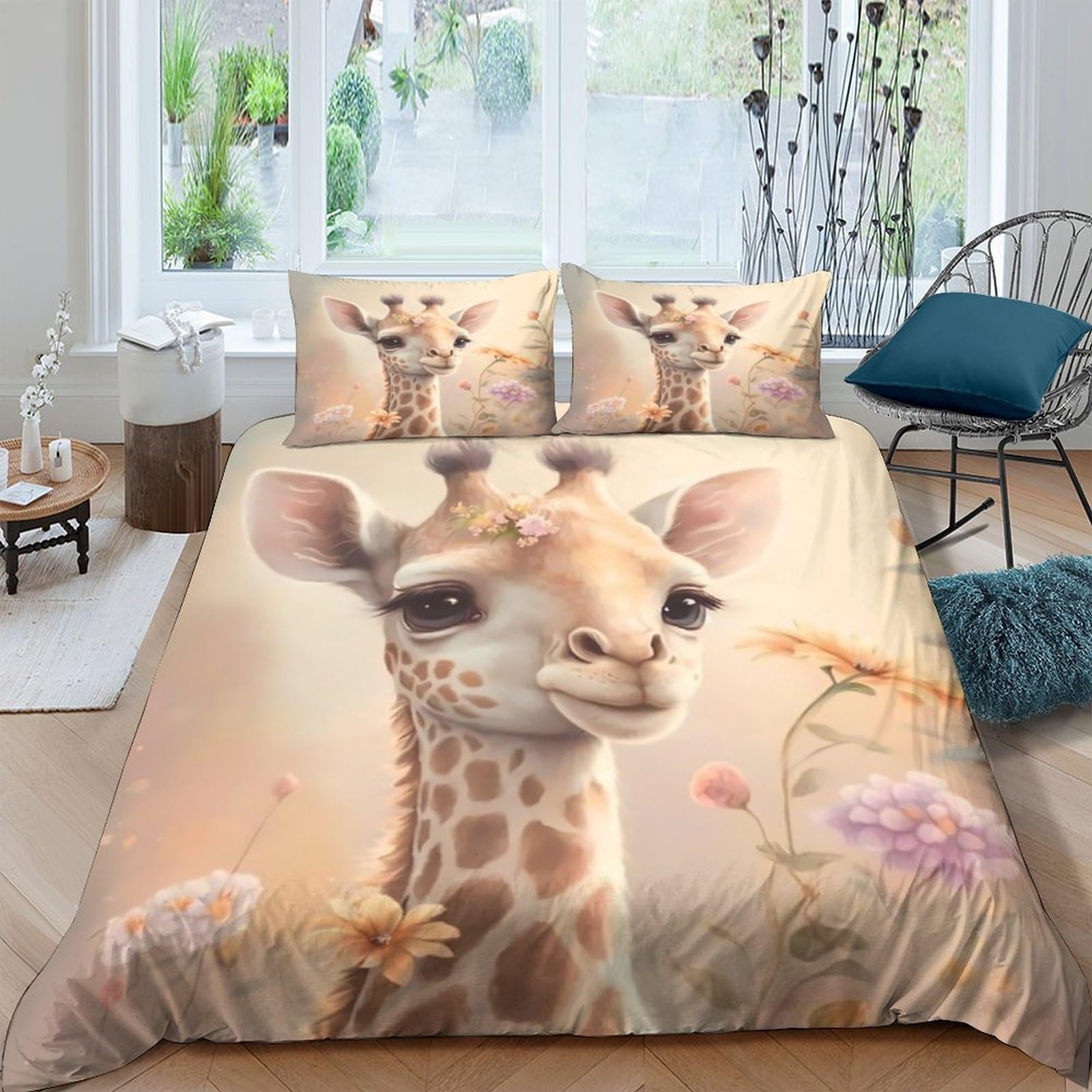 Ctjqhvkz Style-10 3D Printed Cute Giraffe Fitted Sheet Microfiber Soft Breathable Wild Meadow Bed Cover For Bedroom Decor Single（135X200cm）