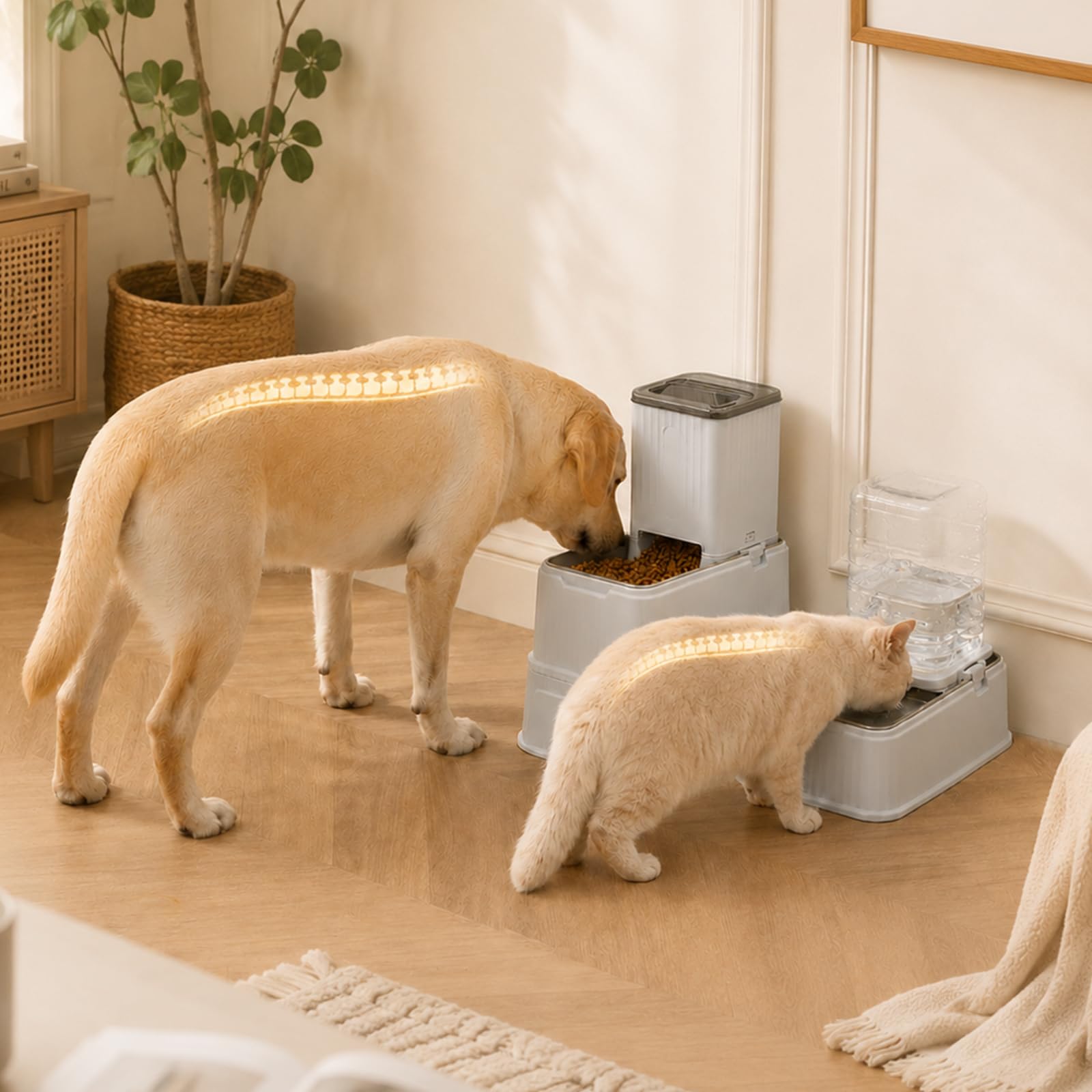 Erhöhtes Hundefutter und Wassernapf Set Schwerkraft Automatisches Nachfüllen, Große Hunde Edelstahlnäpfe mit Boden, Erhöhter Hundefutterspender & Wasserflasche für Hunde, Katzen, Tragbarer