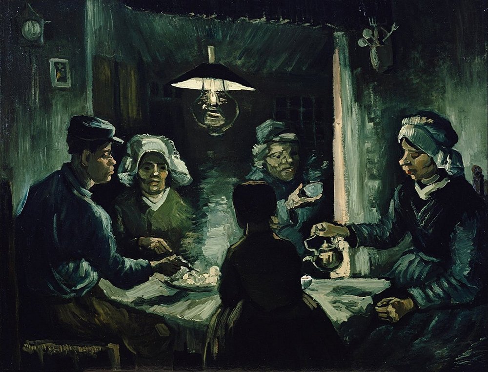 Van Gogh The Potato Eaters grand tableau mat pour creer une ambiance chaleureuse au salon
