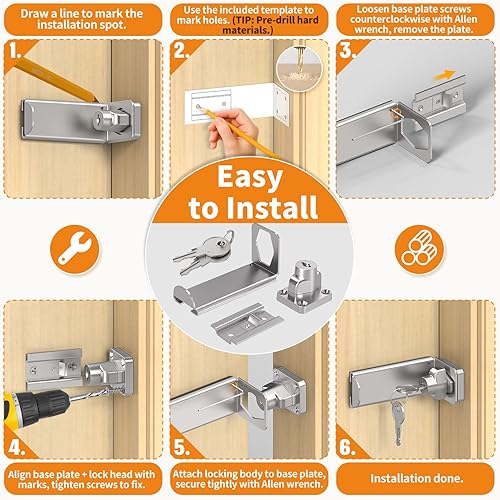 Miniatura 5 de Cerradura de puerta corredera de 90 grados, cerradura de seguridad en ángulo recto de cerrojo, pestillo de puerta apto para granero, jardín, valla,