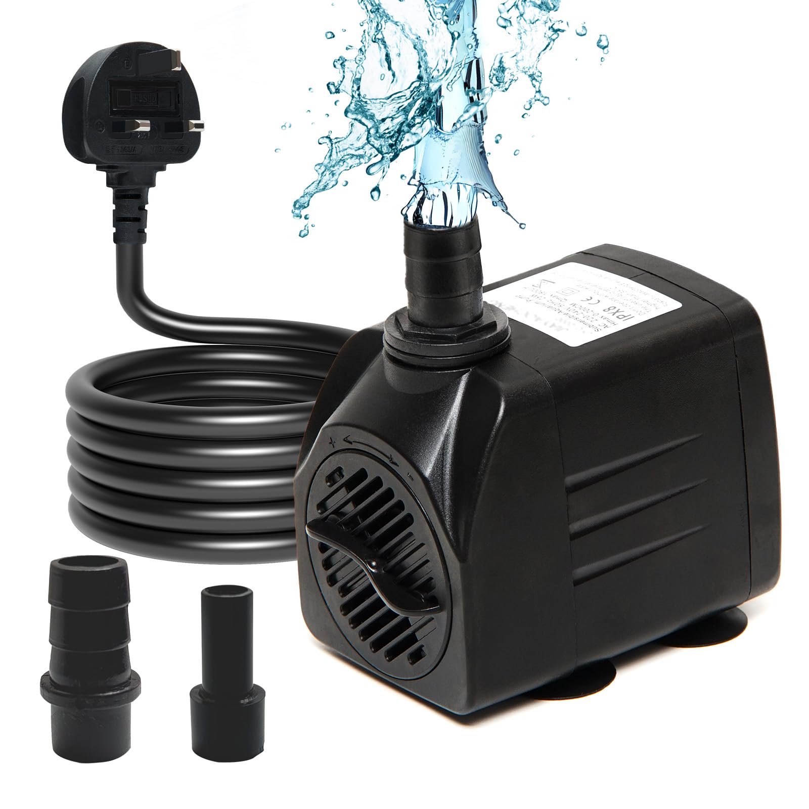 Putfoka Small Water Feature Pump, Mini Submersible Water Pump (600L/H, 10W) with 4.6ft Power Cable 2 Nozzles, Adjustable Ultra Quiet Water Pump for Fish Tank Pet Fountains Pond Aquarium Hydroponics