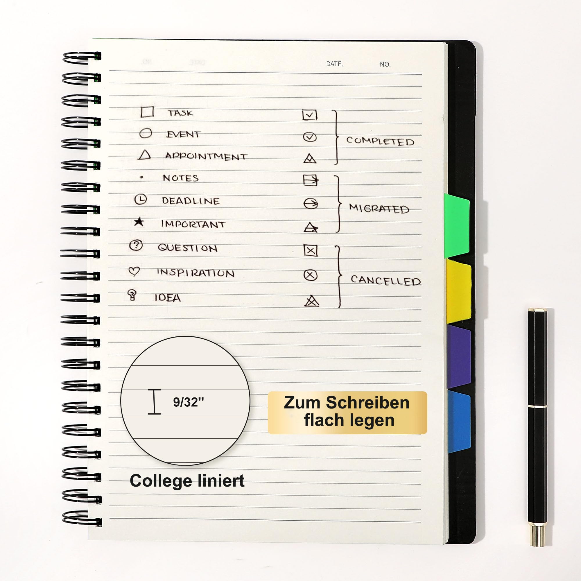 CAGIE Notizbuch A4 mit Register Spiralbindung 240 Seiten (120 Blatt) Klein Spirale Notizblock Liniert Block mit Register für Arbeit Office Schule College Essentials, Schwarz, 24x 29 cm