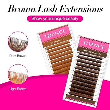 TDANCE Dark Brown Lash Extensions Colored Lash Extensions 0.03/0.05/0.07mm C/D Curl Premium Brown Lashes Salon Use Brown Eyelash Extensions(Dark Brown,0.03-D,8-15mm)