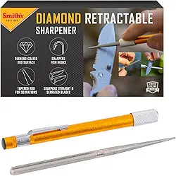 Smith's Afiador retrátil de diamante 51446 – Ouro – Haste reversível – Compacto – Afiador de facas e ganchos – reto e serrilhado