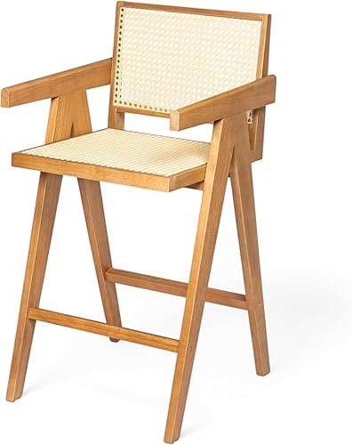 Miniatura 5 de Taburetes de bar, sillas de comedor, juegos de mesa y sillas, escritorio - Taburete de respaldo de plástico de caña tejida de 27 pulgadas de altura