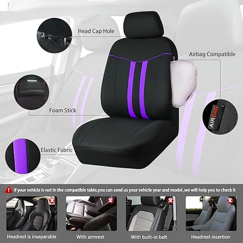 Miniatura 3 de CAR-GRAND - Juego completo de fundas para los asientos de los vehículos de tela con tiras modernas y elegantes, ajuste universal al 90 % (SUV,