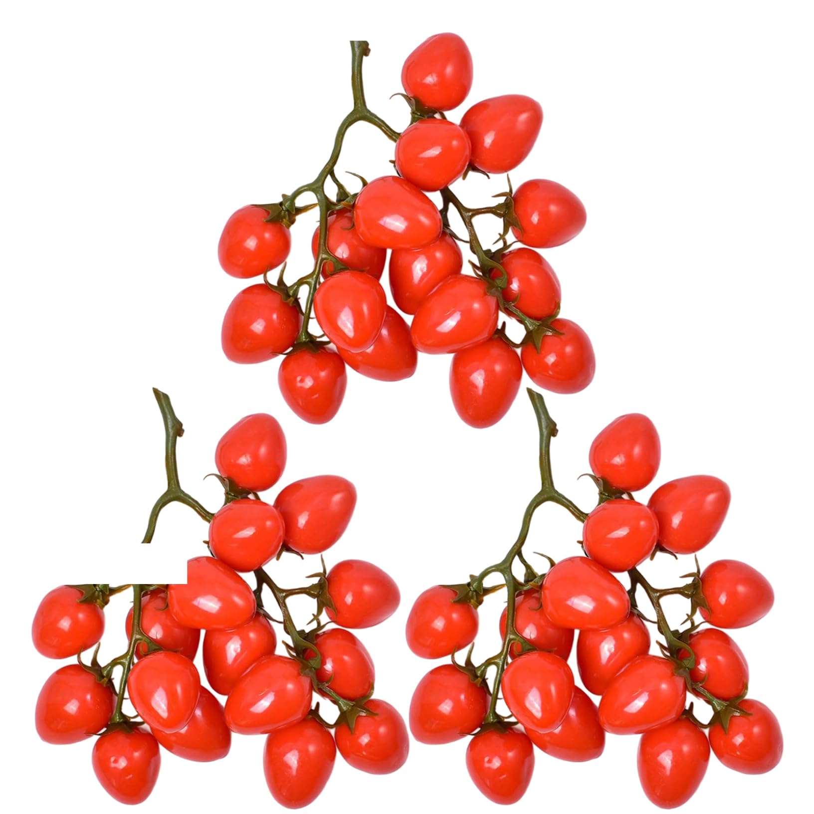 Yeaxxsqy Plastic Realistic Tomatoes with Vines, Decayproof Artificial Fruit for Home Kitchen Cabinet Party, 3 Pcs Tomato Decor