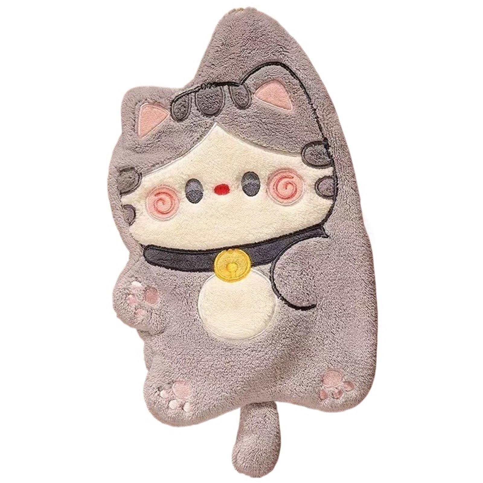 FGUJSUR Hand Towels 2pc Cartoon Cat Hand Towel Wipe Cleaning Cloth For Kitchen Bathroom Hanging Super Absorbent Handkerchief(Gray)