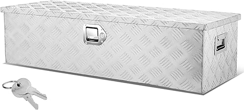 Miniatura 12 de Auto Dynasty Caja de herramientas de aluminio resistente con placa de diamante para camioneta, cama de caravana, remolque, organizador de Negro