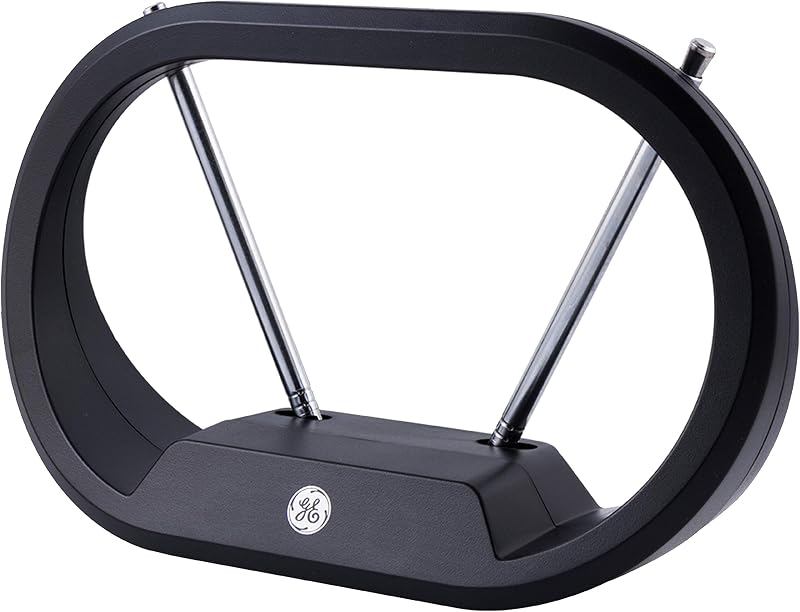 Modern Loop Rabbit Ears Indoor TV Antenna, 15 inch Extendable Dipoles | 4K 1080P VHF UHF, Tabletop Antenna, Digital HDTV Antenna, Smart TV Compatible, 4ft Coaxial Cable, Black, 33675