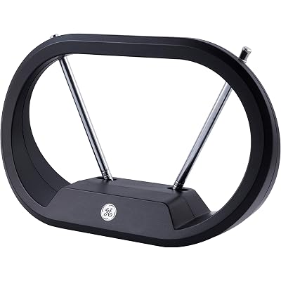 GE Modern Loop Rabbit Ears Indoor TV Antenna, 15 inch Extendable Dipoles, 4K 1080P VHF UHF, Tabletop Antenna, Digital HDTV Antenna, Smart TV Compatible, 4ft Coaxial Cable, Black, 33675