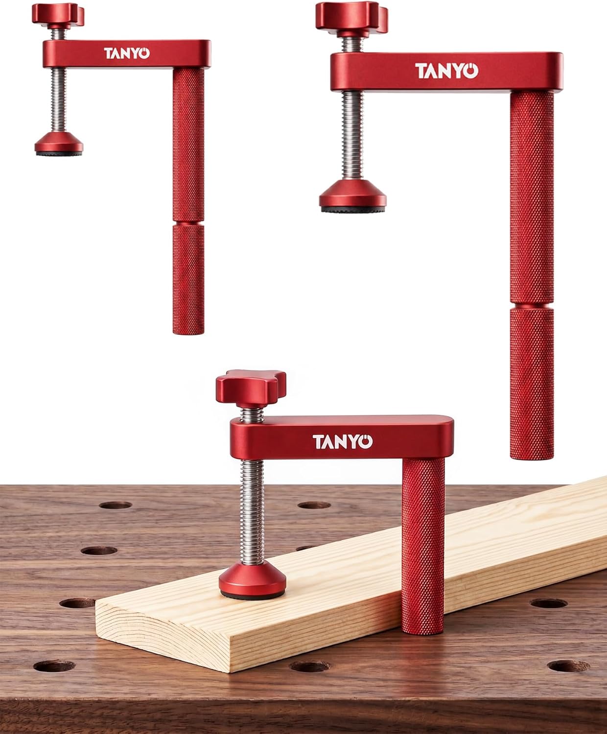 TANYO Bench Dog Clamp, 3/4" Dog Hole Clamps for Woodworking, 19mm Adjustable Aluminum Alloy Stable Holdfast Woodworking Clamp, Table Clamps for Woodworking Tools 2 Pcs