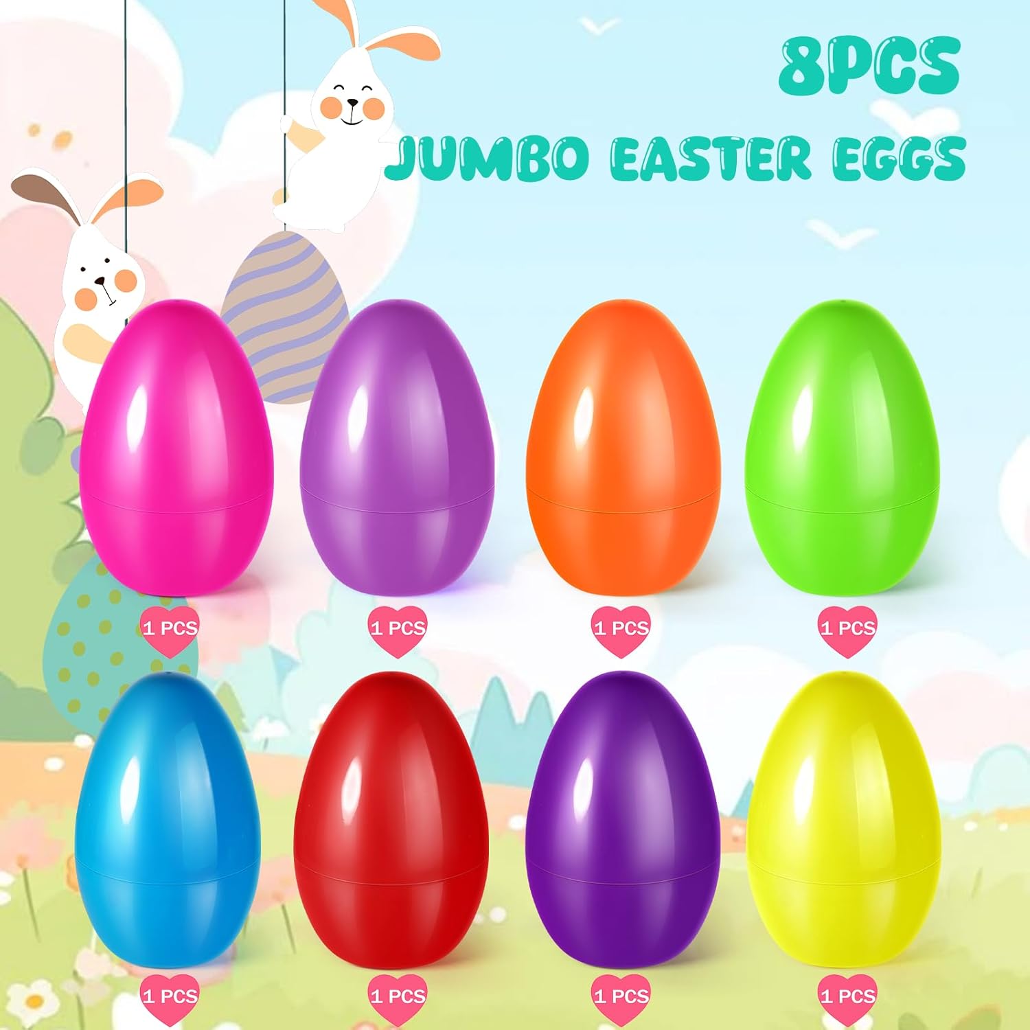 SpringFlower 8PCS Jumbo Easter Eggs, 10" Large Plastic Easter Egg, Empty Easter Eggs, Giant Egg,Easter Egg Hunt, Large Fillable Easter Eggs, Easter Basket Stuffers Fillers,Easter Theme Party Favor