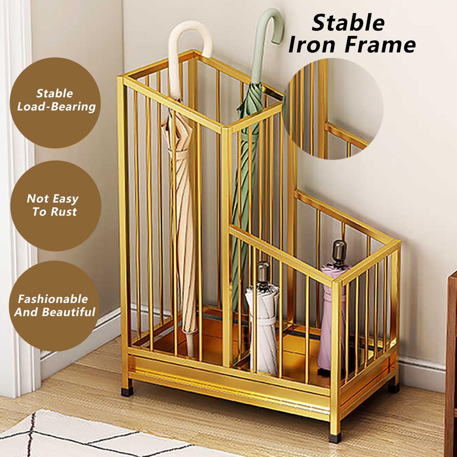 Porte-parapluie autonome avec plateau d'égouttement mobile, aucune installation nécessaire – Organiseur élégant pour hôtels, bureaux et maison, design compact de 40 cm