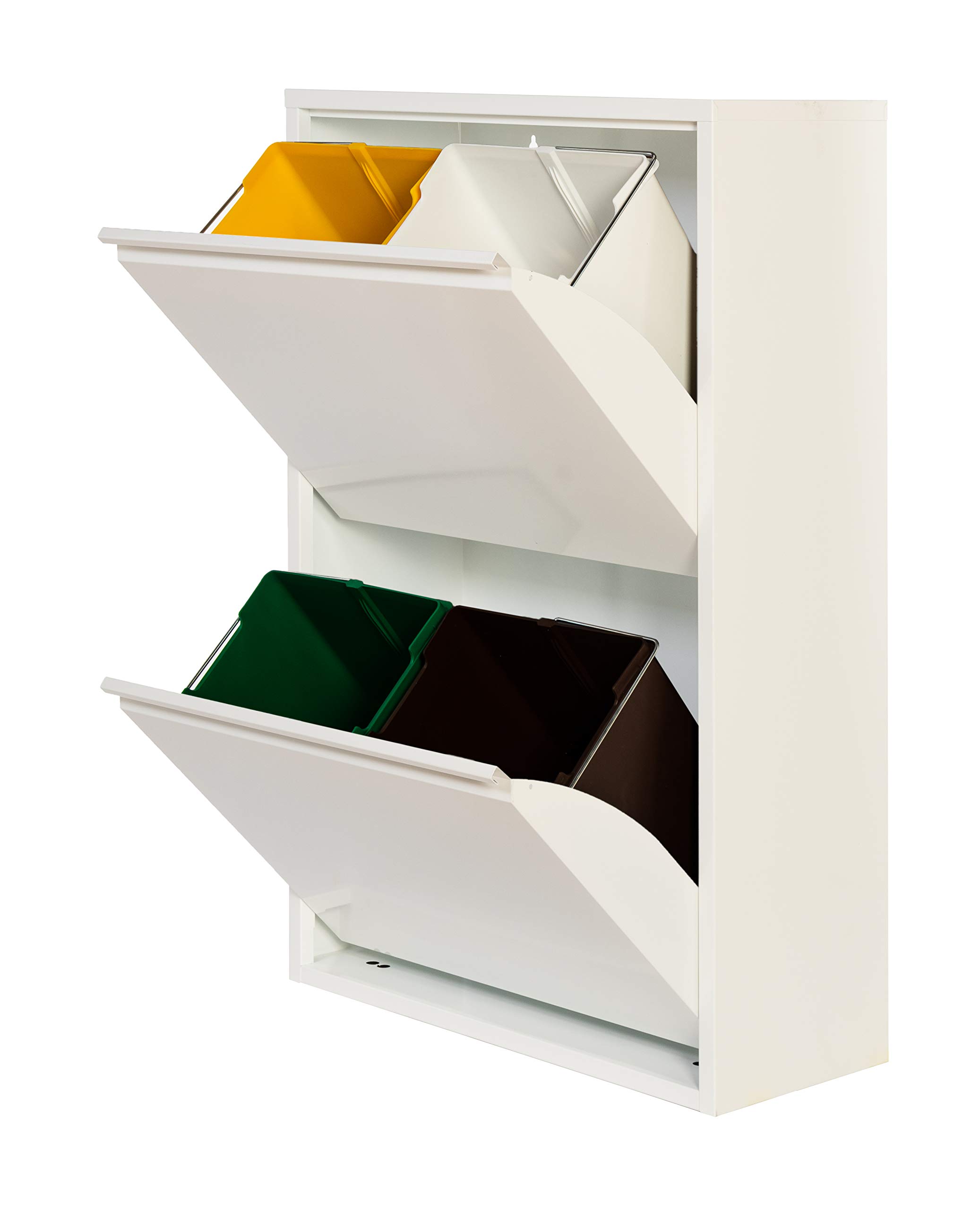 Ecolimpia - Mueble de Reciclaje Metálico EcoRecycling, Cubo de Basura para Cocina con Contenedores Interiores Extraíbles, Varias Medidas y Colores, Fabricado en Europa (Blanco, 4 Cubos)
