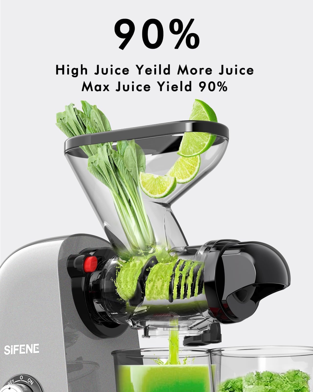 SIFENE Extracteur de Jus à Froid, Double entrée Grande Bouche d'Alimentation, Mastication délicate, Lent pour Légumes & Fruits Entiers, sans BPA