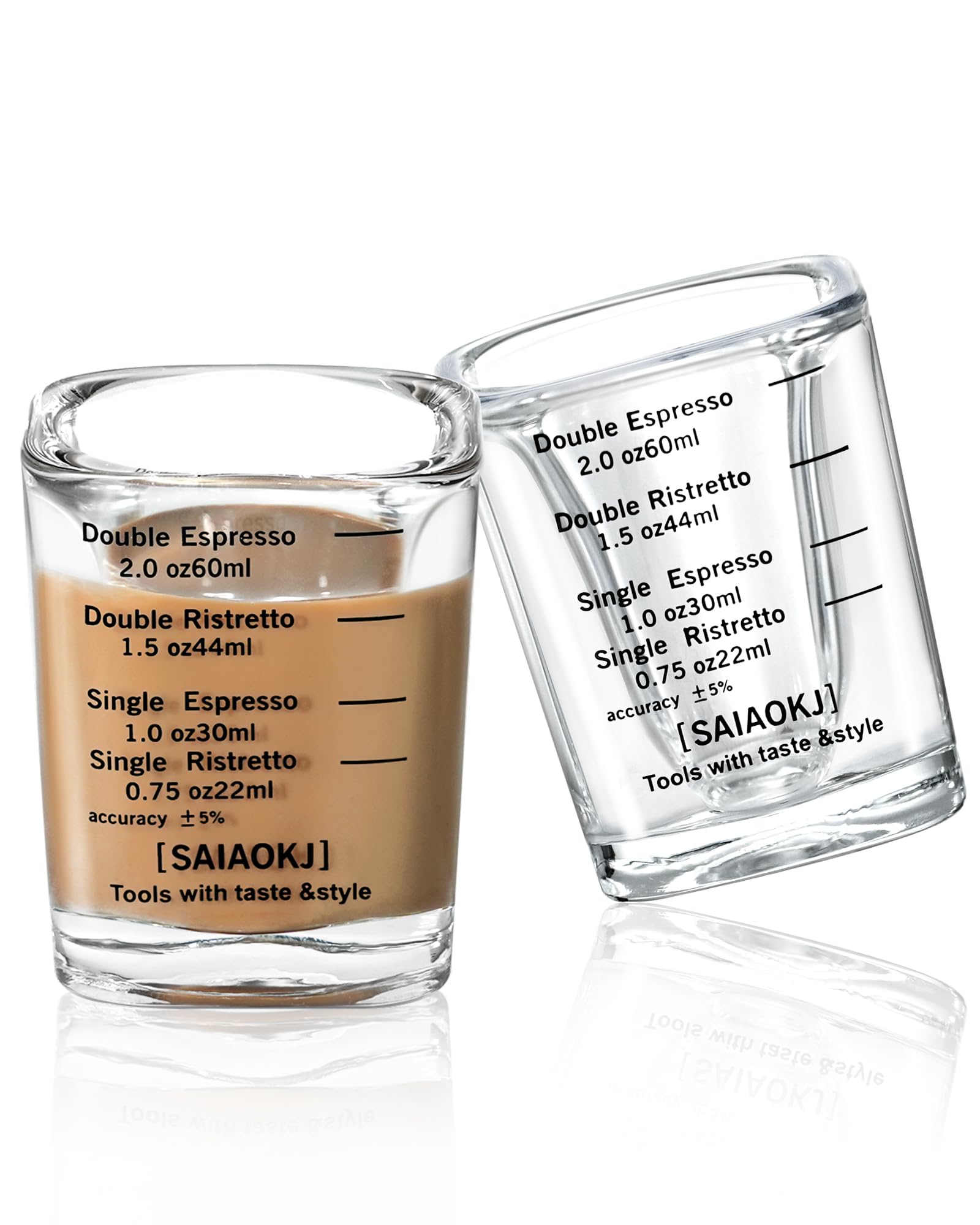 Shot Glass Measuring Cup Set, 2 Pack 2 Oz Square Espresso Glasses (Black)