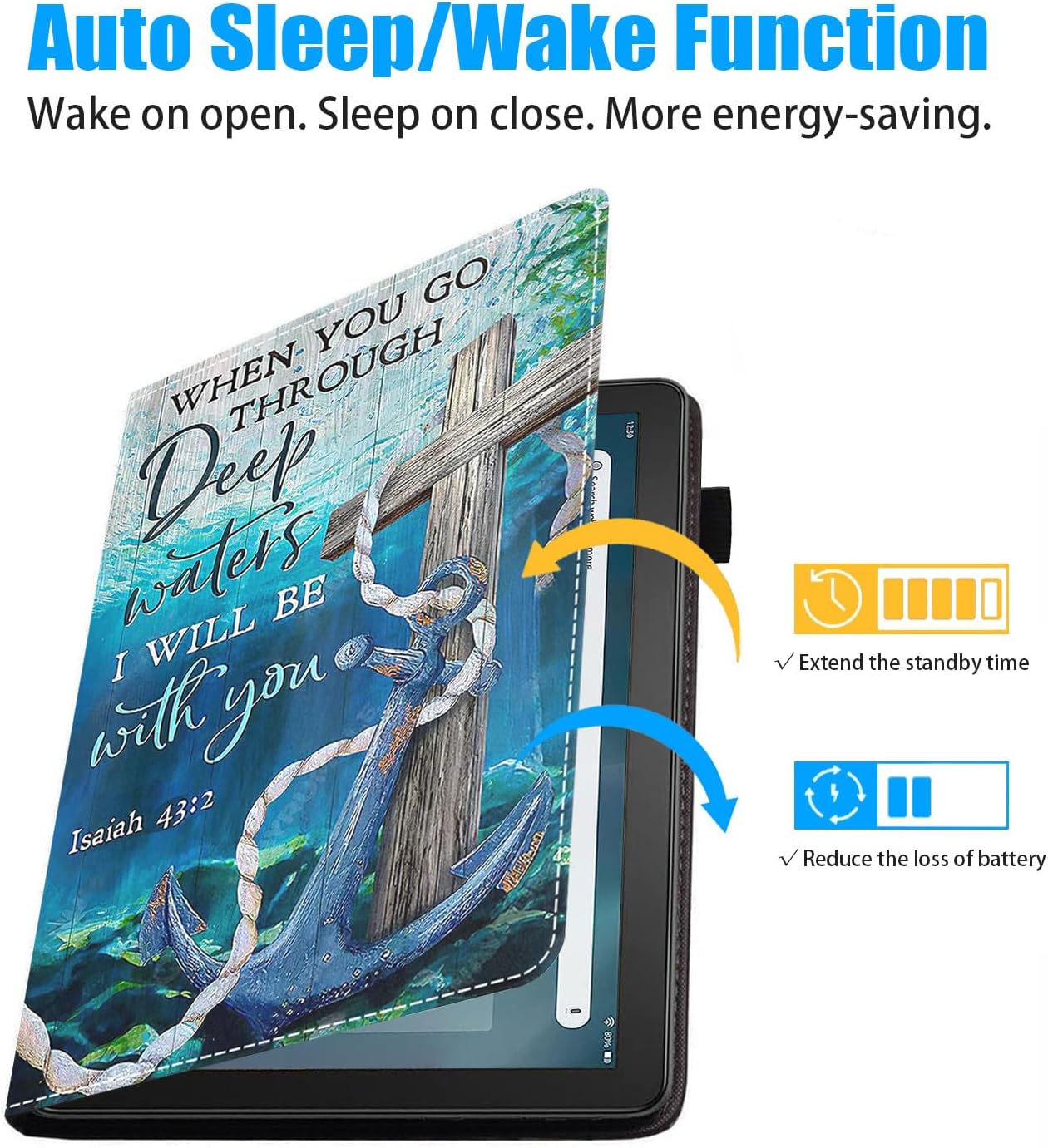 Case for All-New Amazon Fire Max 11 Tablet (13th Generation, 2023 Release), Slim Lightweight PU Leather Stand Case with Auto Wake/Sleep, Christian Cross and Anchor Quote Bible Verse Isaiah 43:2