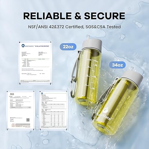 Miniatura 2 de Botella de agua filtrada de ultrafiltración de 5 etapas de 0.01μm SurviMate, material libre de BPA, certificada NSF/ANSI 42 y 372, botella de filtro