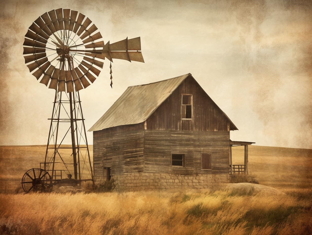 Betepefet DIY 5D Diamond Art Kits Painting Kits for Adults Farmhouse Rustic Country Barn Windmill Golden Wheat Field Farm (1) 30x40cm/11.7x15.8inches