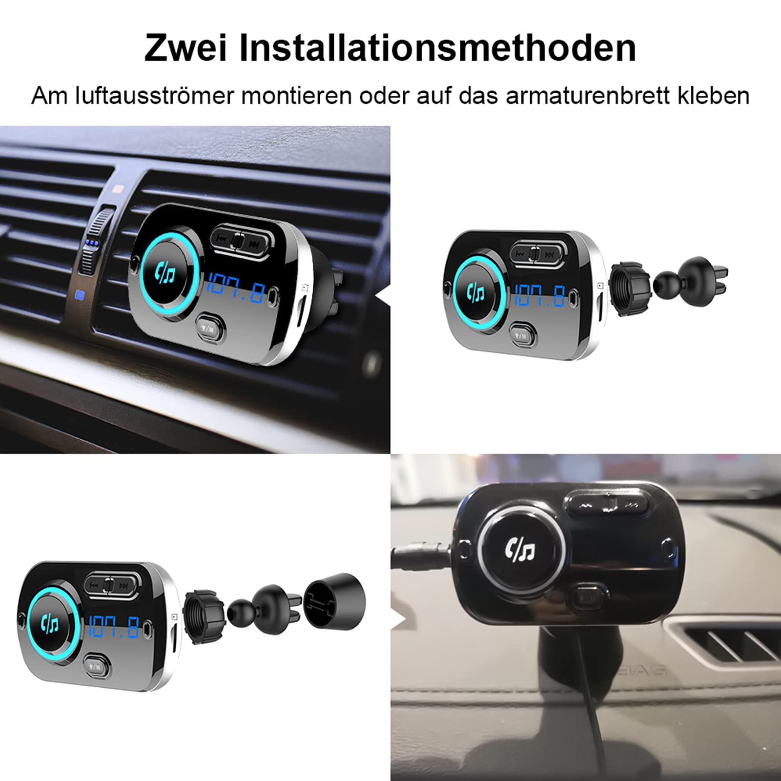 Bluetooth 5.3 FM Transmitter, SONRU Bluetooth Adapter Auto mit Freisprechanlage, [30W PD & 18W QC3.0] Schnelles Autoladegerät mit LED Farblicht Unterstützungs Aux Ausgang und TF Karte