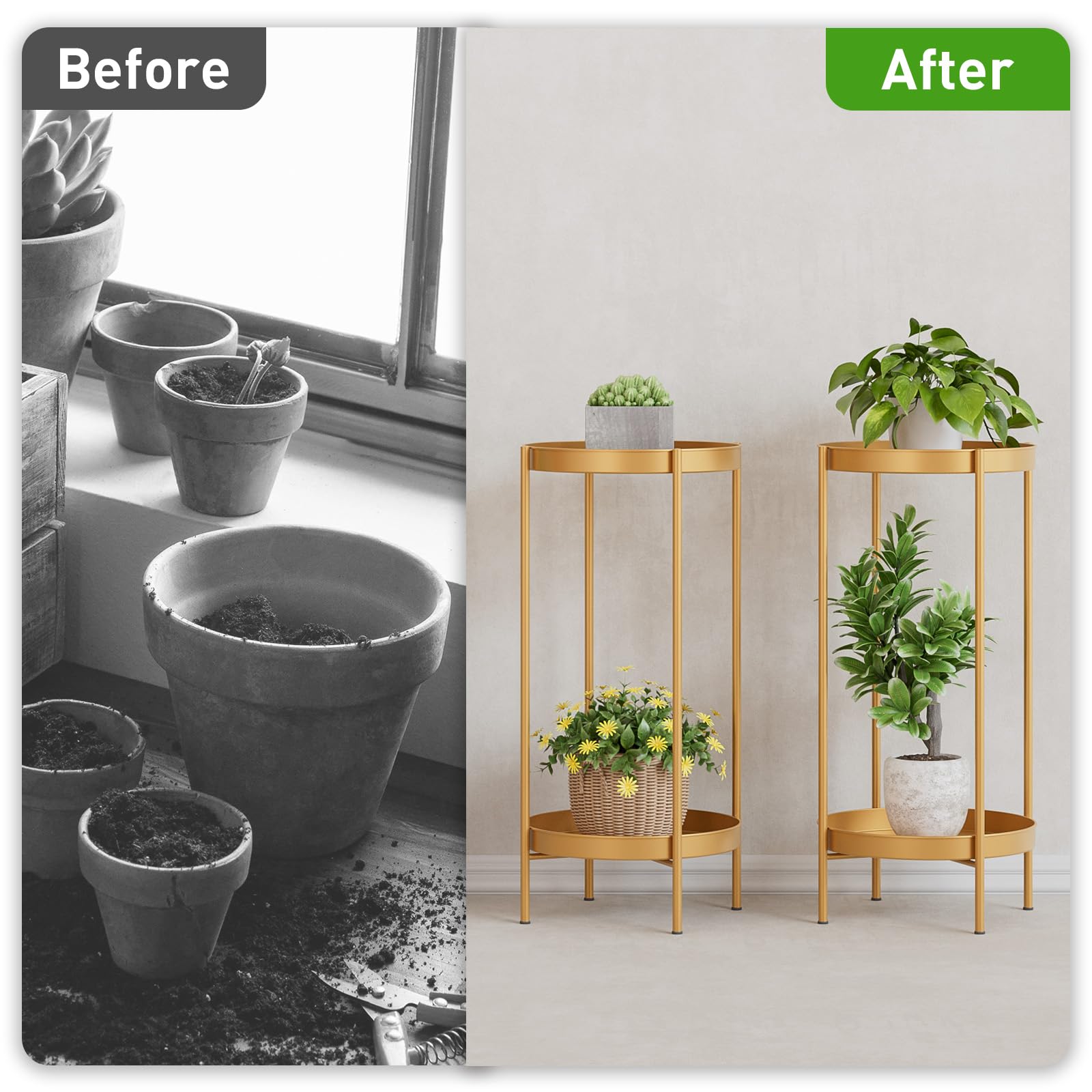 JANE EYRE Tall Metal Plant Stand Indoor Outdoor, 2 Tier Flower Pot Holder Table with Removable Trays - Image 4