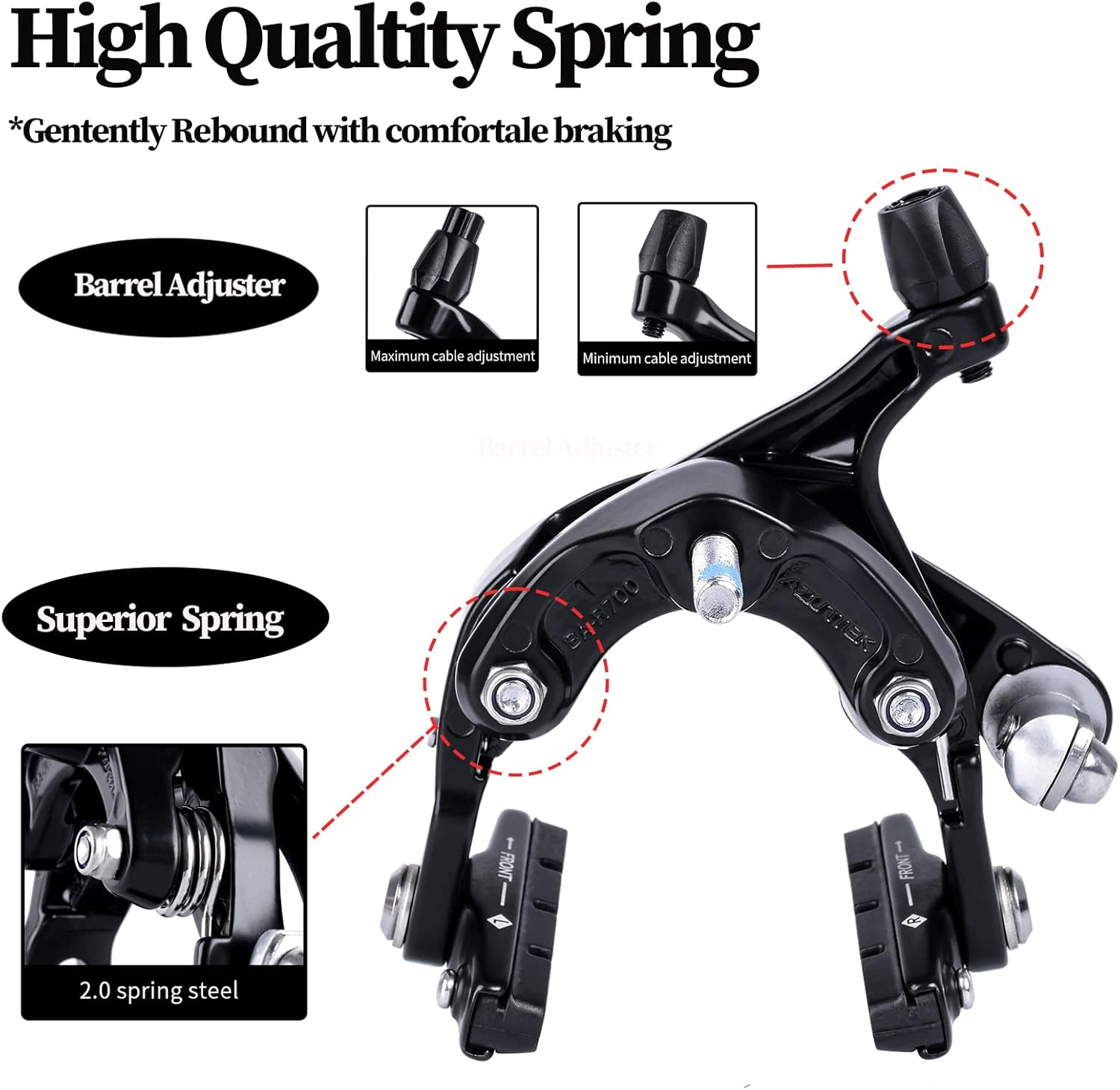 RUJOI Road Bike Brake Calipers,Premium Aluminum Dual Pivot Brake Caliper with Alloy Shoe Pads for Road Bike(Front & Rear)