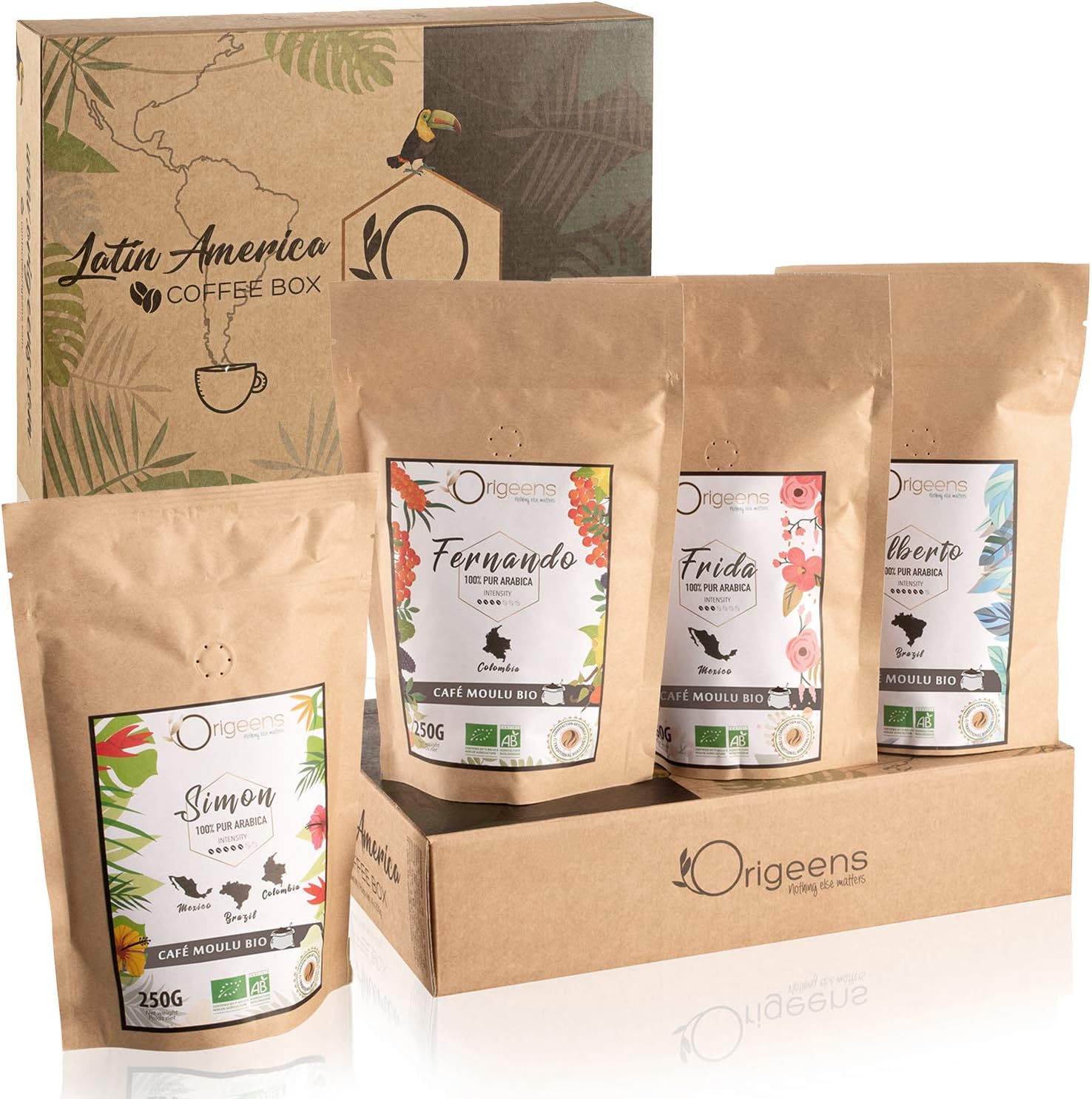 GROUND ORGANIC COFFEE BOX | Coffee tasting box, 4x250g, Hand-roasted | Arabica Organic Ground Coffee | Gift Idea