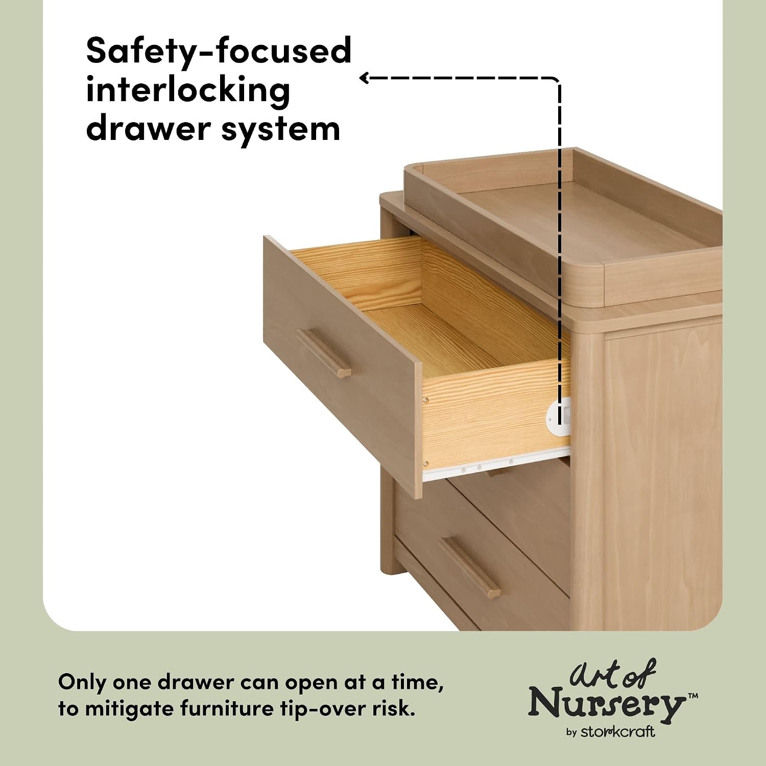 Storkcraft Malta 3 Drawer Chest with Removable Changing Topper – GREENGUARD Gold Certified, Wood Dresser for Baby & Kids Bedroom, Safety Interlocking Drawers, Pre-Installed Tracks (Driftwood)