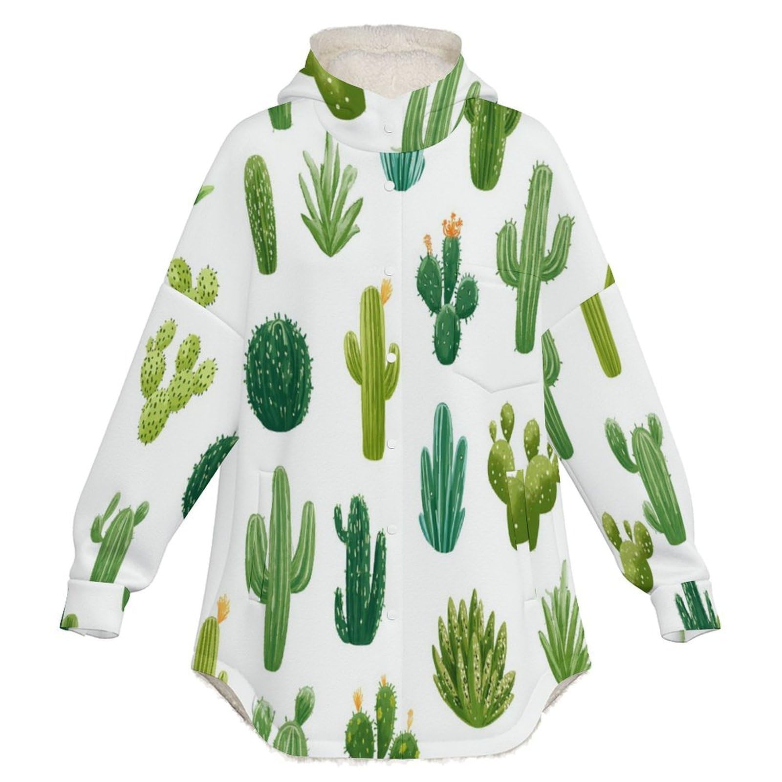 Sudadera Invierno con Capucha de Forro Polar Mujer Cactus Cálido Hoodies a Manga Larga Felpa Sudadera con Bolsillos, Verde